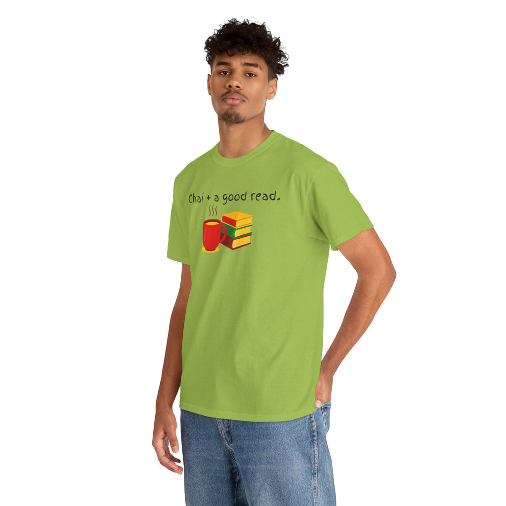 Chai + A Good Read T-Shirt — Tea & Books Graphic Tee for Book Lovers