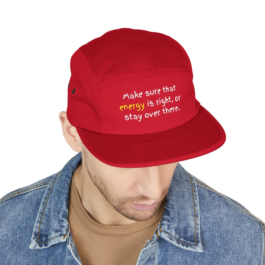 Embroidered 5-Panel Cap — "Make sure that energy is right" Casual Tan Hat