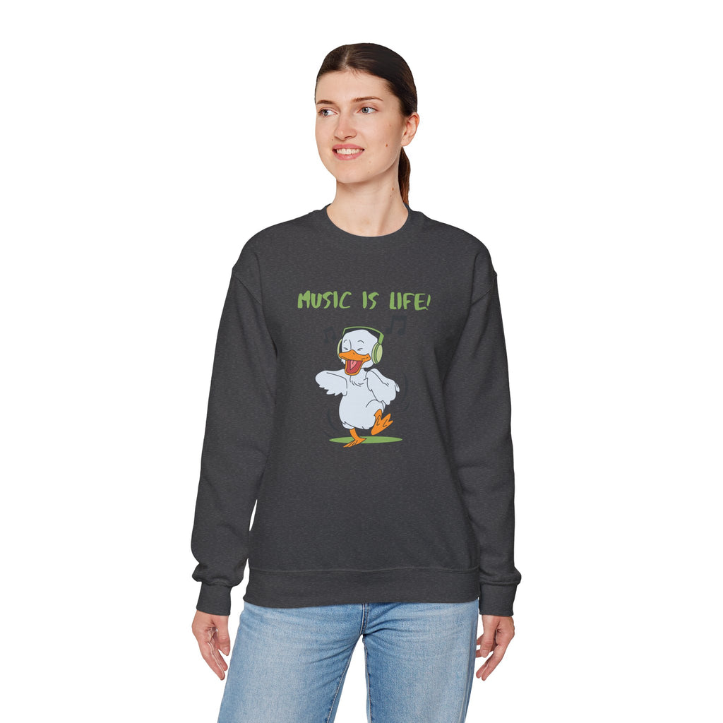 Music Is Life Duck Crewneck Sweatshirt – Cute DJ Duck Graphic Pullover