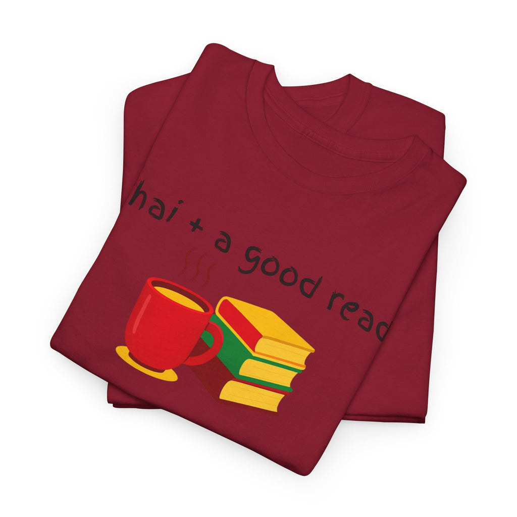 Chai + A Good Read T-Shirt — Tea & Books Graphic Tee for Book Lovers