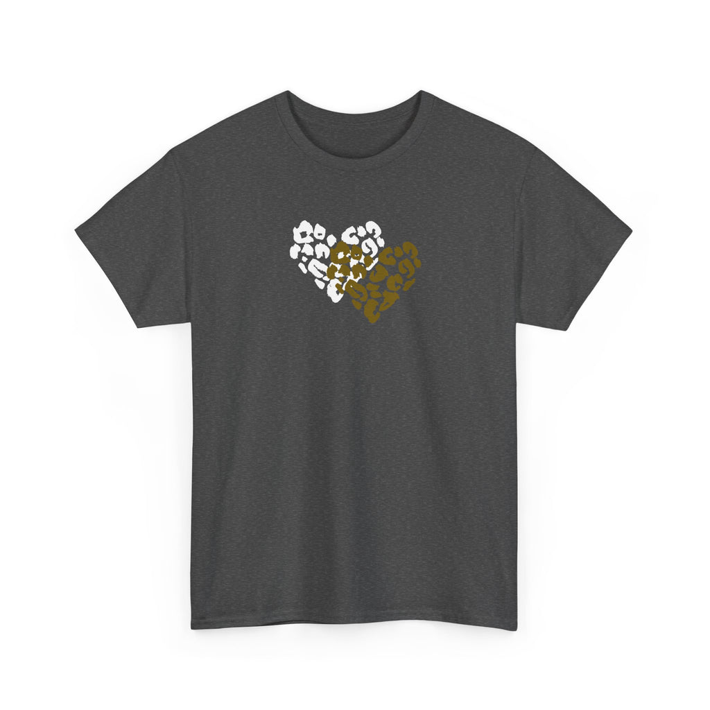 Leopard Heart Graphic Tee — Two-Tone Animal Print Heart T-Shirt