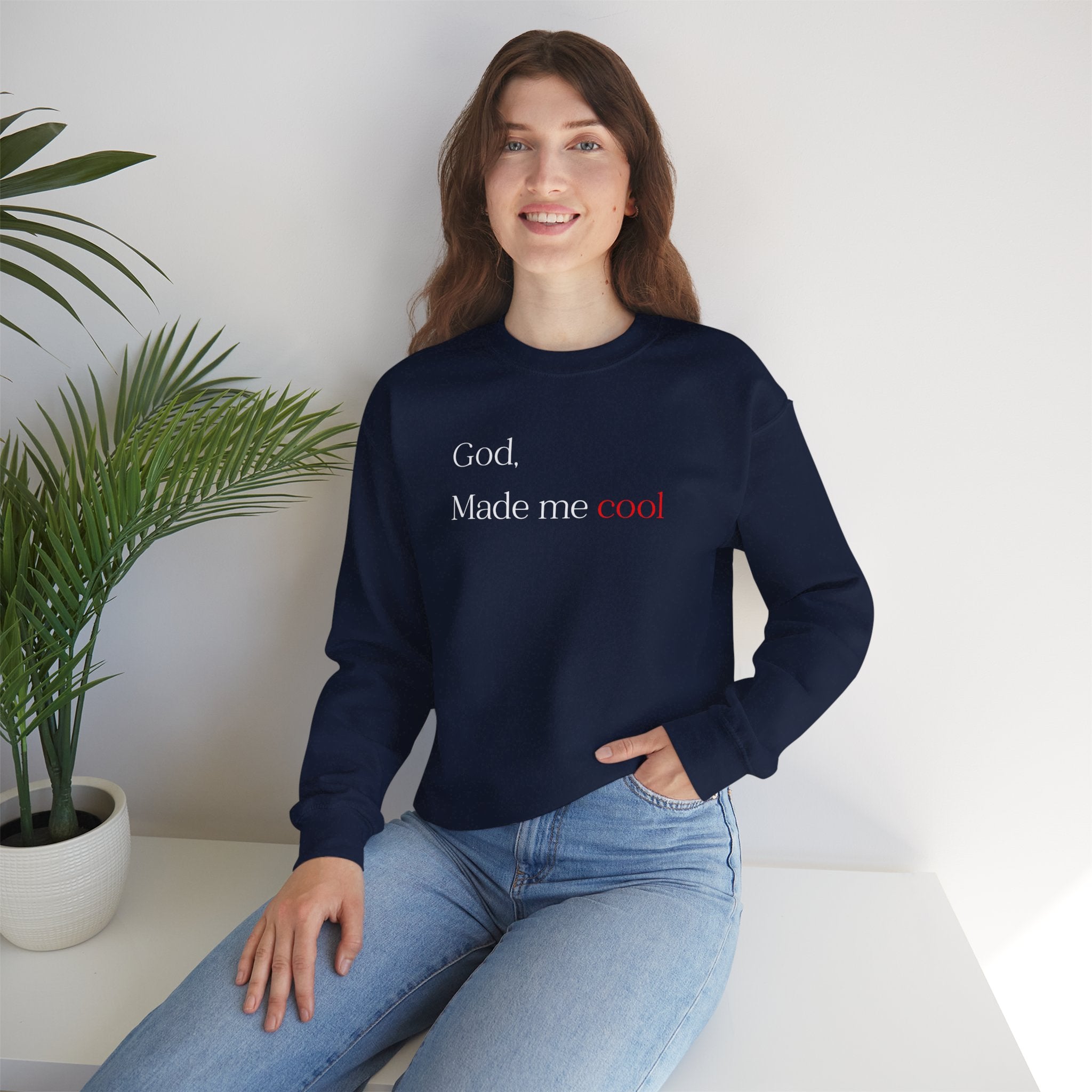 Sweatshirt — "God. Made Me Cool" Minimal Faith Crewneck