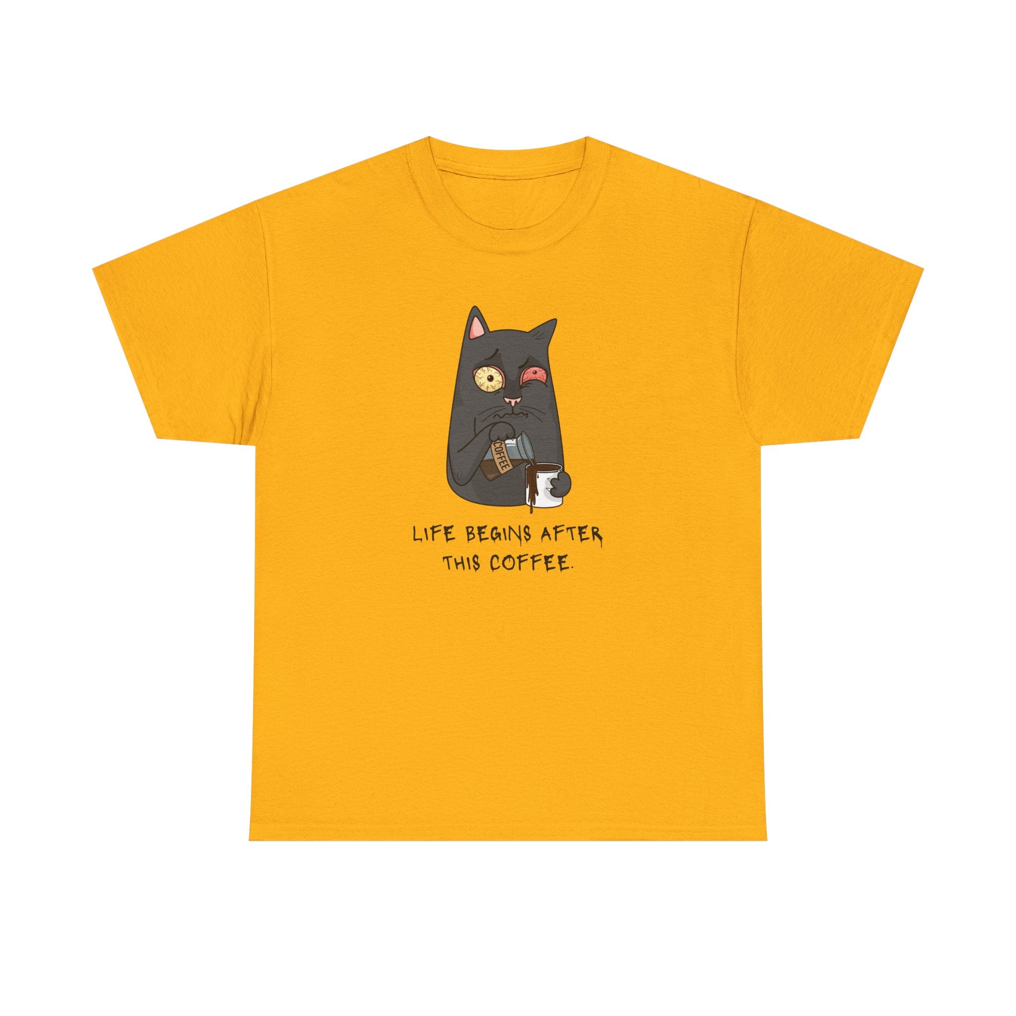Cat Coffee T-Shirt — "Life Begins After This Coffee" Cute Cat Graphic Tee