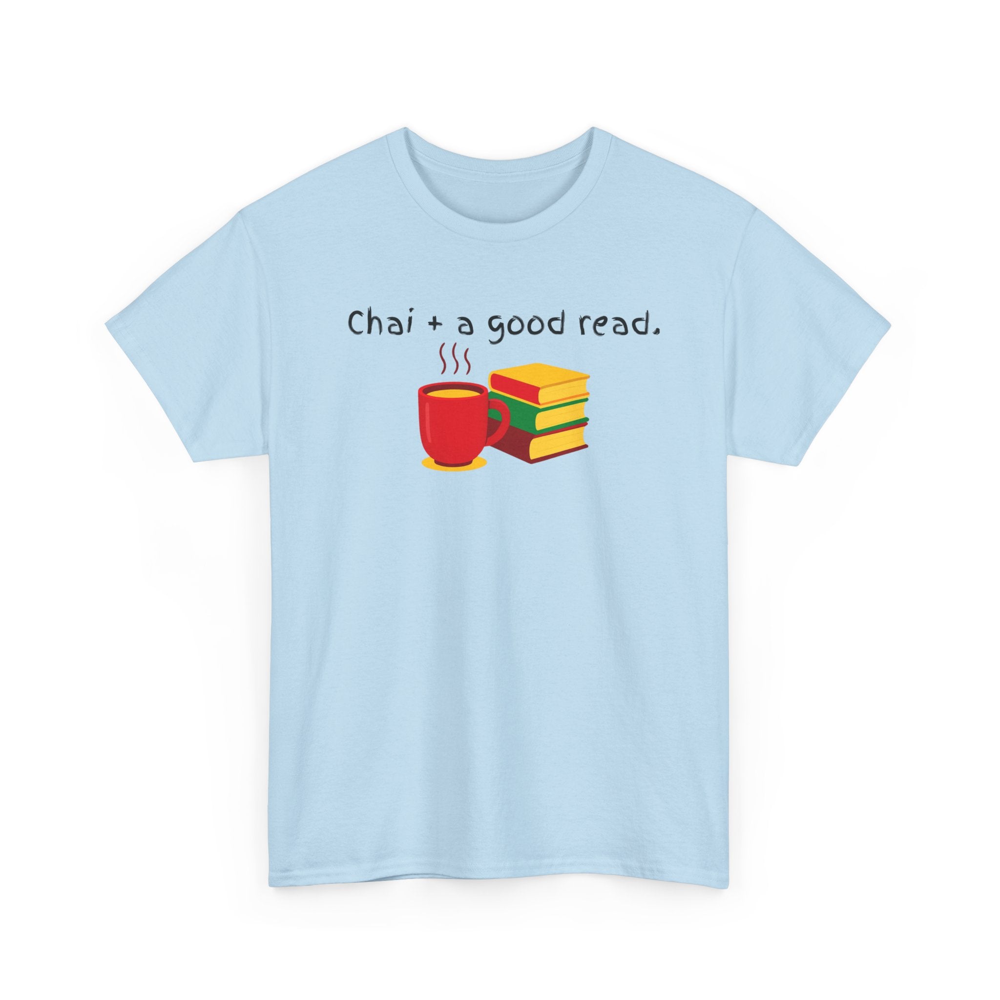 Chai + A Good Read T-Shirt — Tea & Books Graphic Tee for Book Lovers