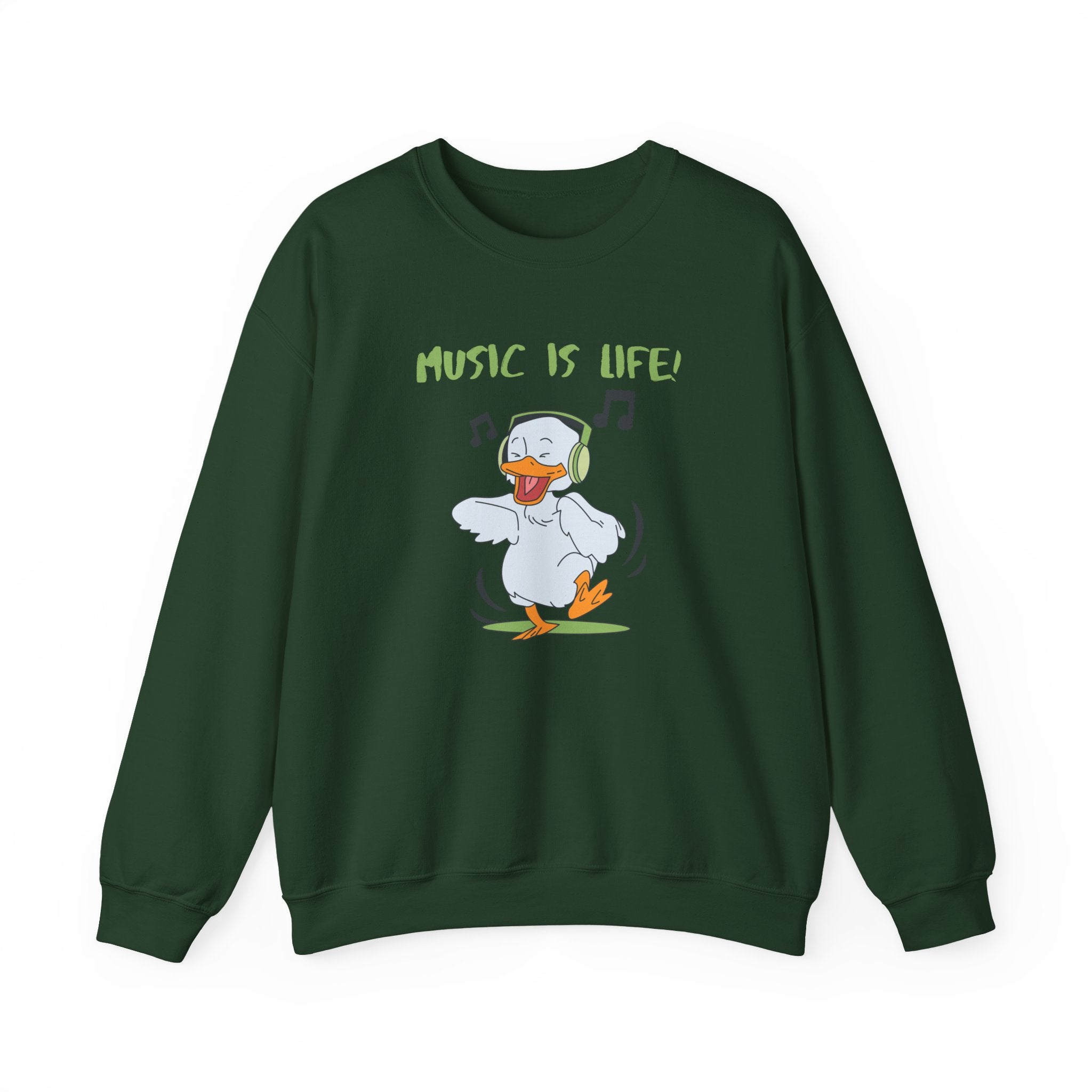Music Is Life Duck Crewneck Sweatshirt – Cute DJ Duck Graphic Pullover
