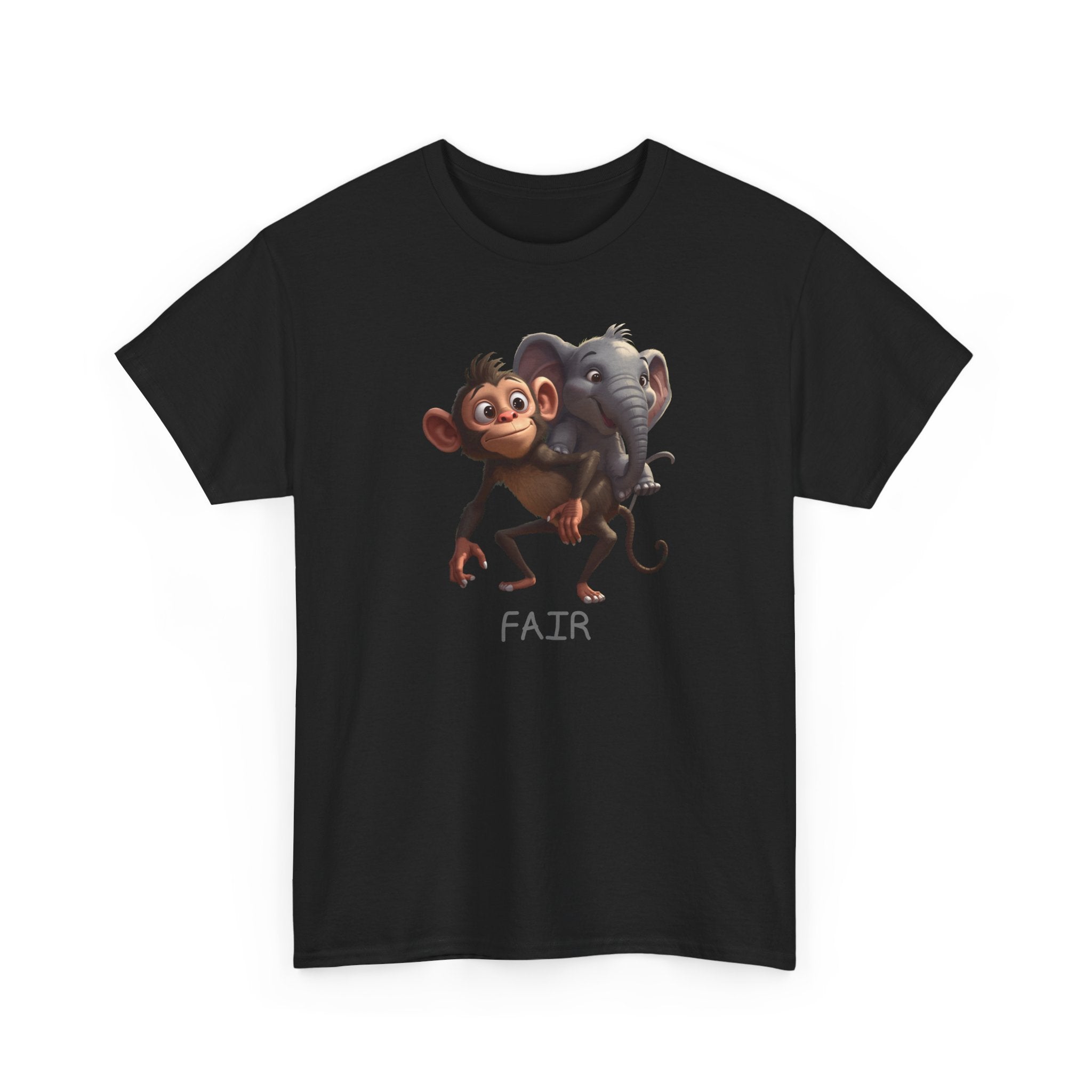Monkey and Elephant 'Fair' Graphic Tee — Cute Animal Friendship T-Shirt
