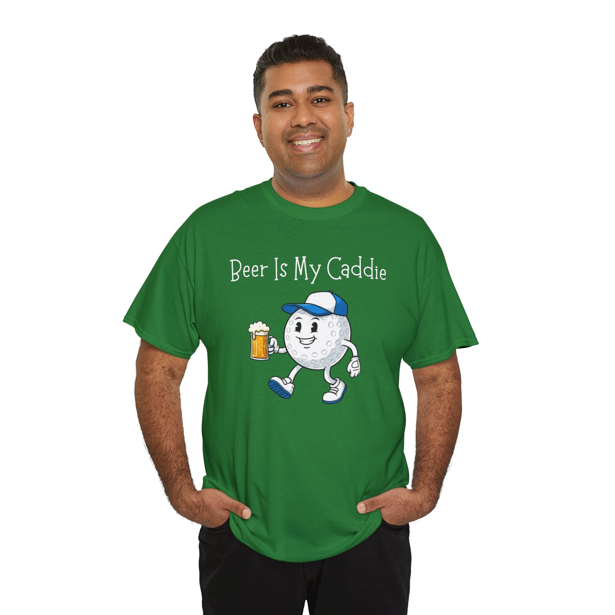Golf Ball Cartoon Tee — "Beer Is My Caddie" Funny Golf Shirt