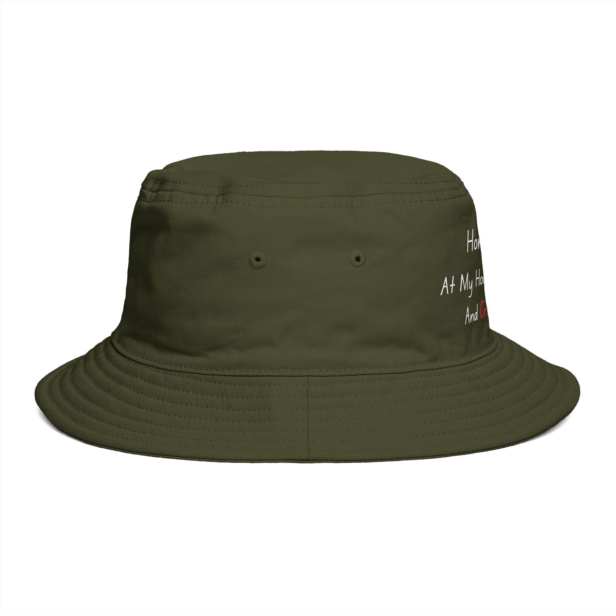 Bucket Hat — “HomeBody: At My House I Got Snack And Crime Shows” Embroidered