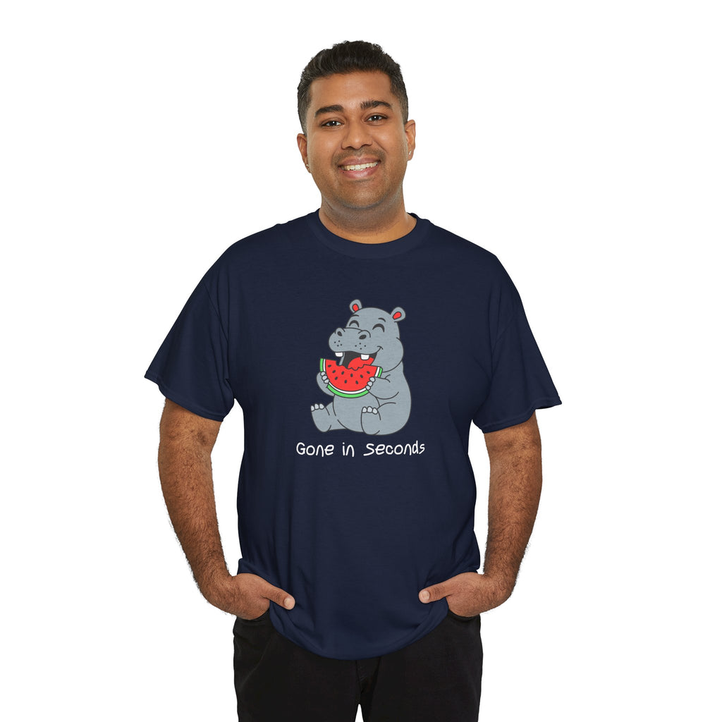 Hippo Eating Watermelon Tee — "Gone in Seconds" Cute Animal Graphic Shirt