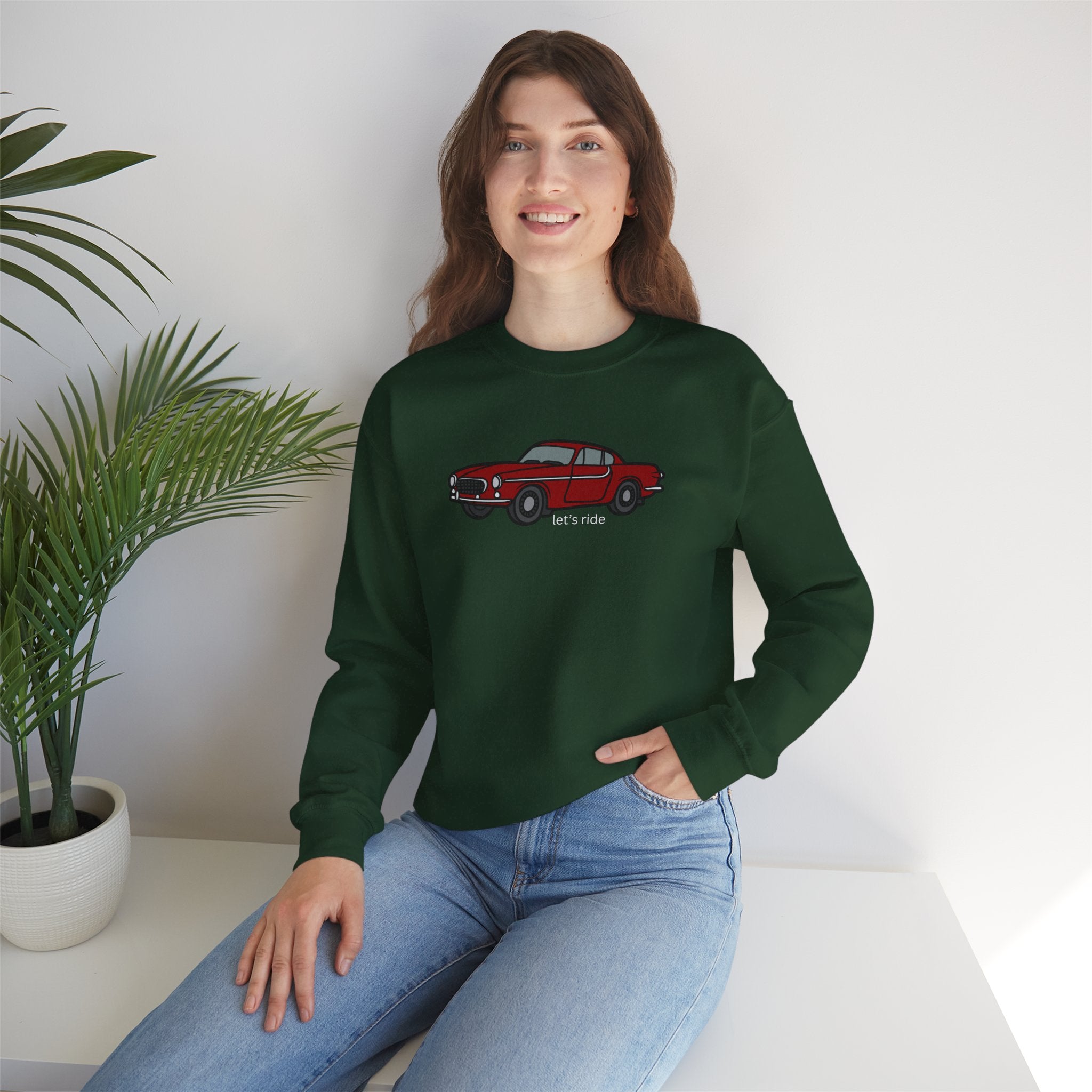 Classic Red Muscle Car Sweatshirt — “let’s ride” Crewneck