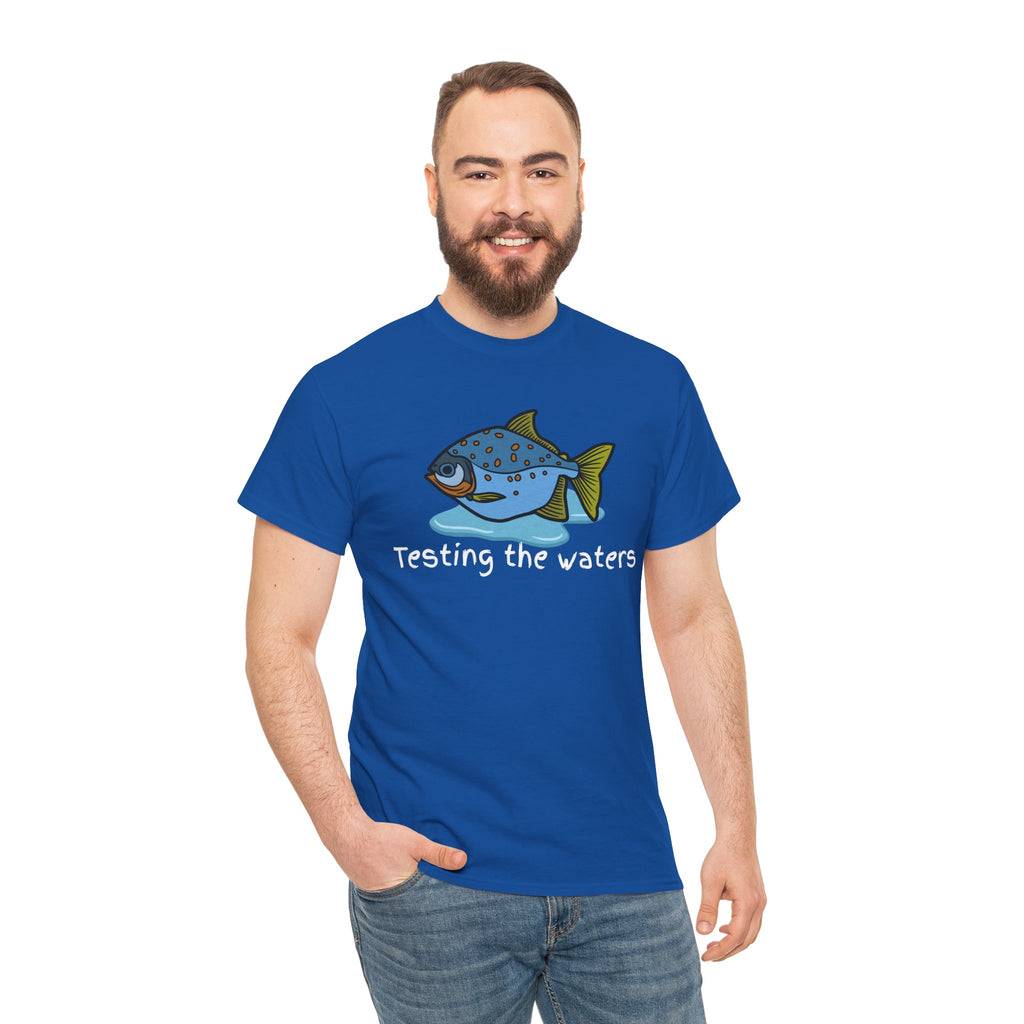 Fishing T‑Shirt — 'Testing the Waters' Blue Fish Tee