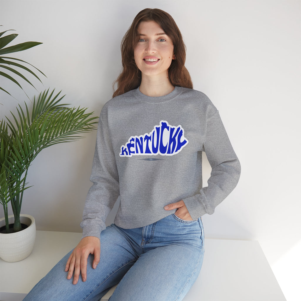 Kentucky State Outline Crewneck Sweatshirt — Blue 'Kentucky' Typography