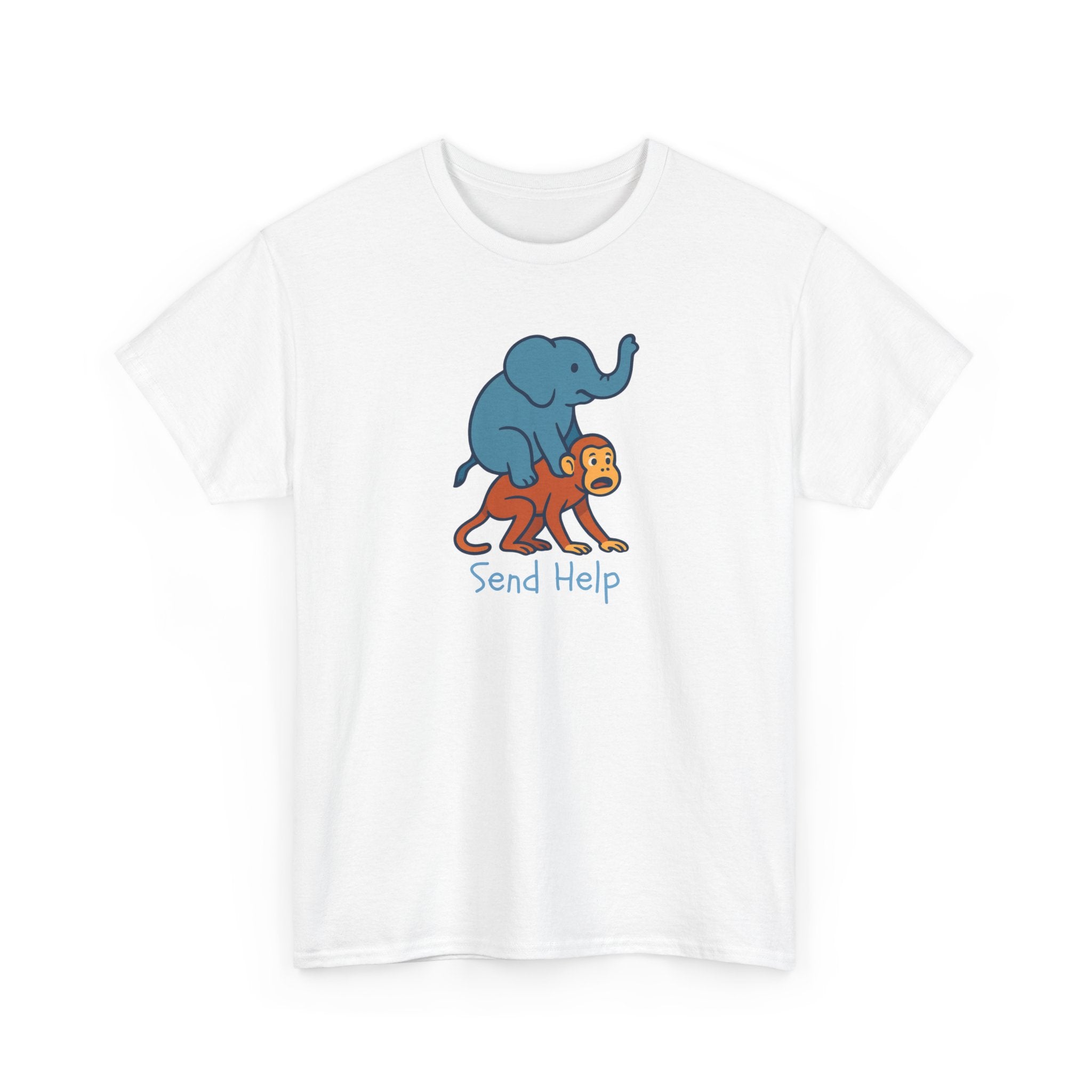 Funny Elephant Riding Monkey T-Shirt — "Send Help" Graphic Tee