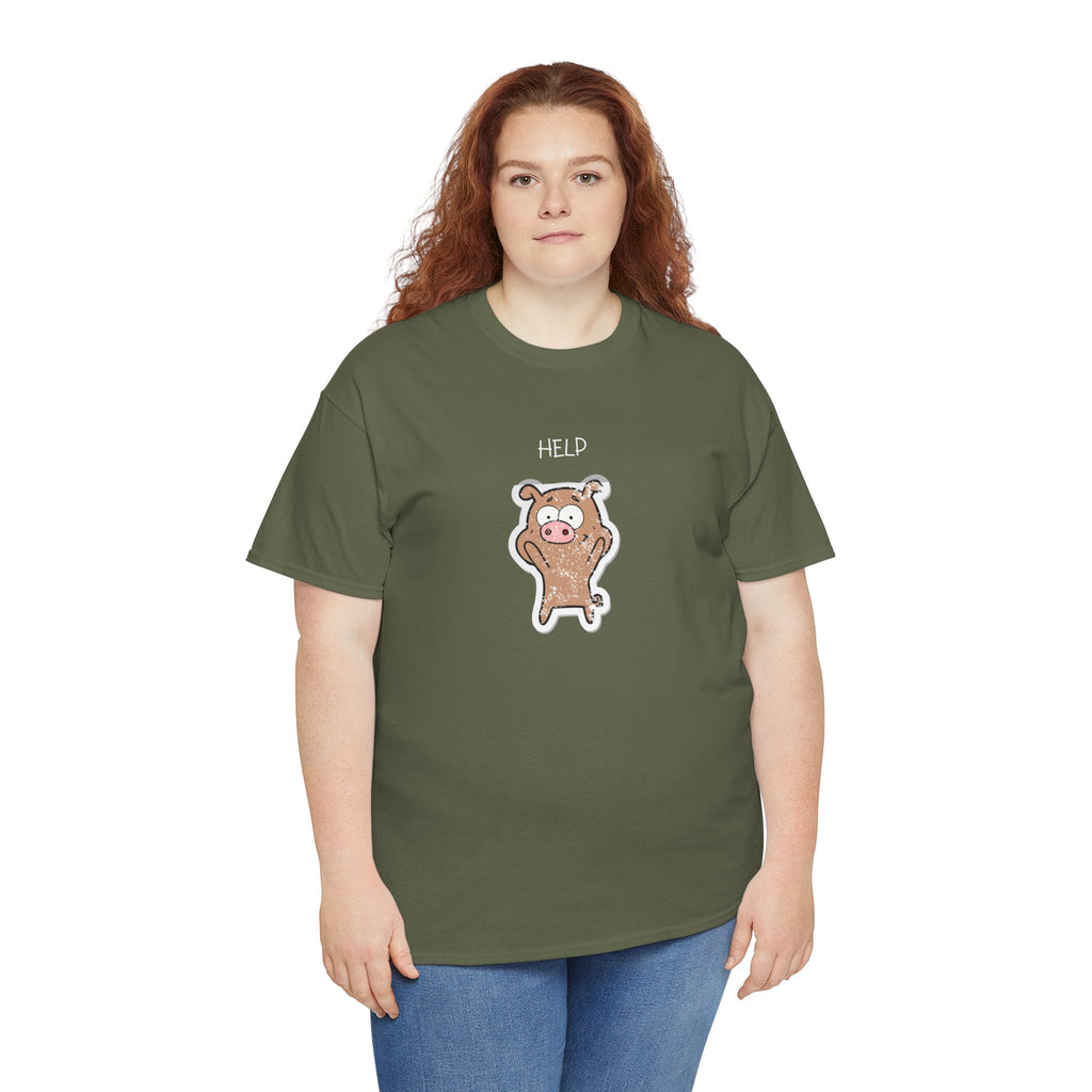 Help Pig Graphic Tee — Cute Distressed Pig Cartoon T-Shirt