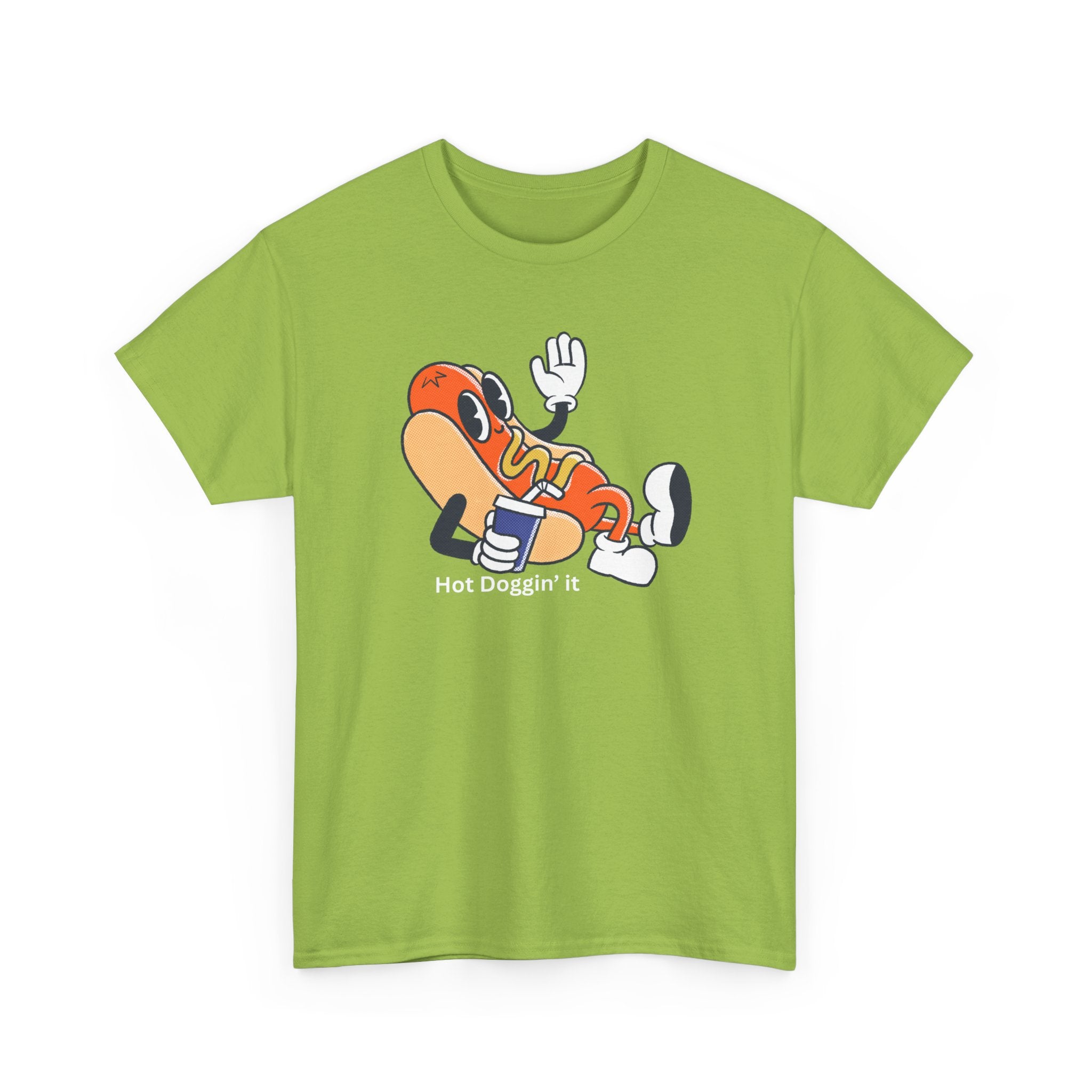 Hot Dog Character T‑Shirt – Retro Cartoon Dancing Sausage Tee