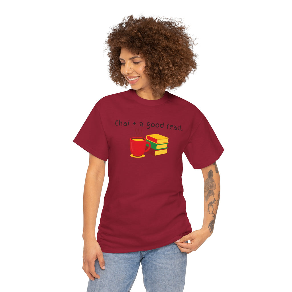 Chai + A Good Read T-Shirt — Tea & Books Graphic Tee for Book Lovers