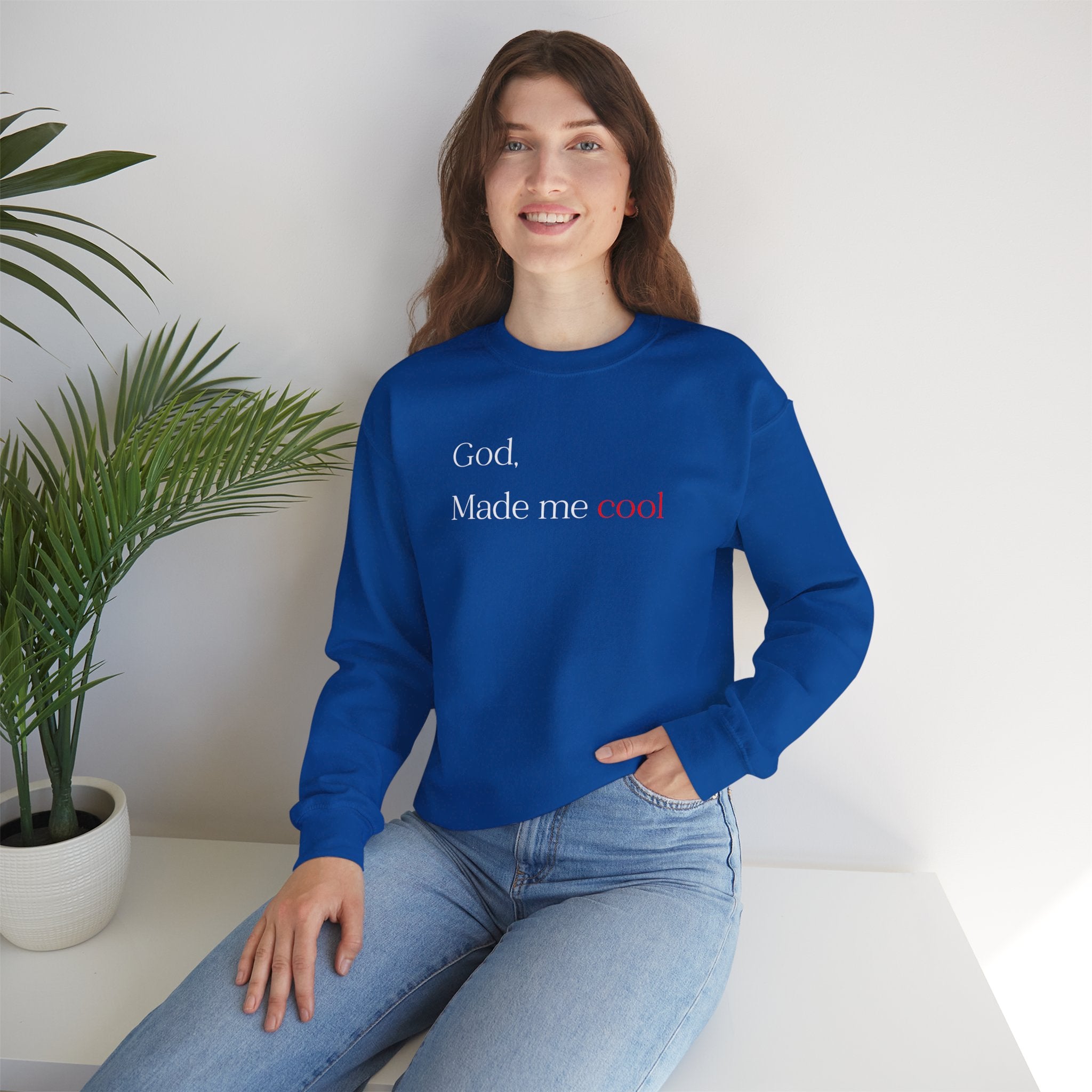 Sweatshirt — "God. Made Me Cool" Minimal Faith Crewneck