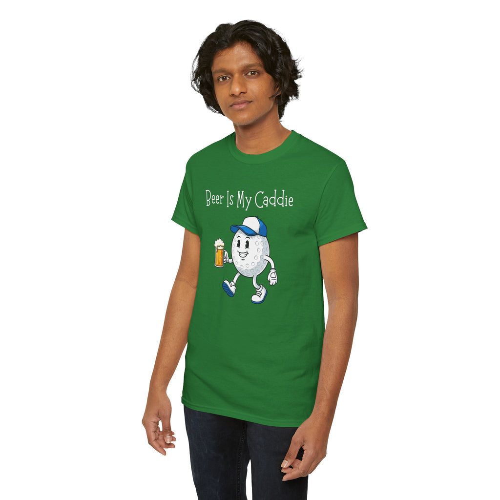 Golf Ball Cartoon Tee — "Beer Is My Caddie" Funny Golf Shirt