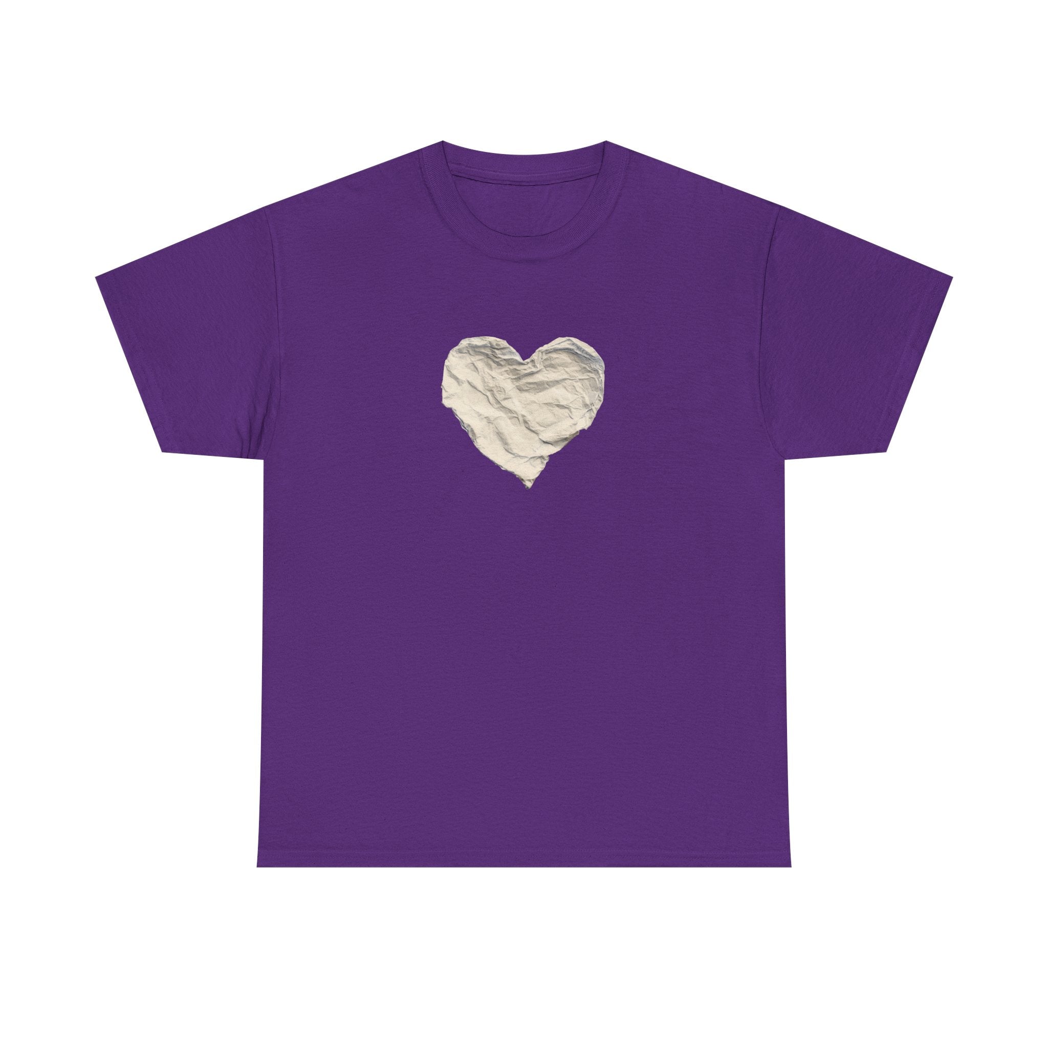 Crinkled Paper Heart Tee - Minimalist White Cotton Shirt