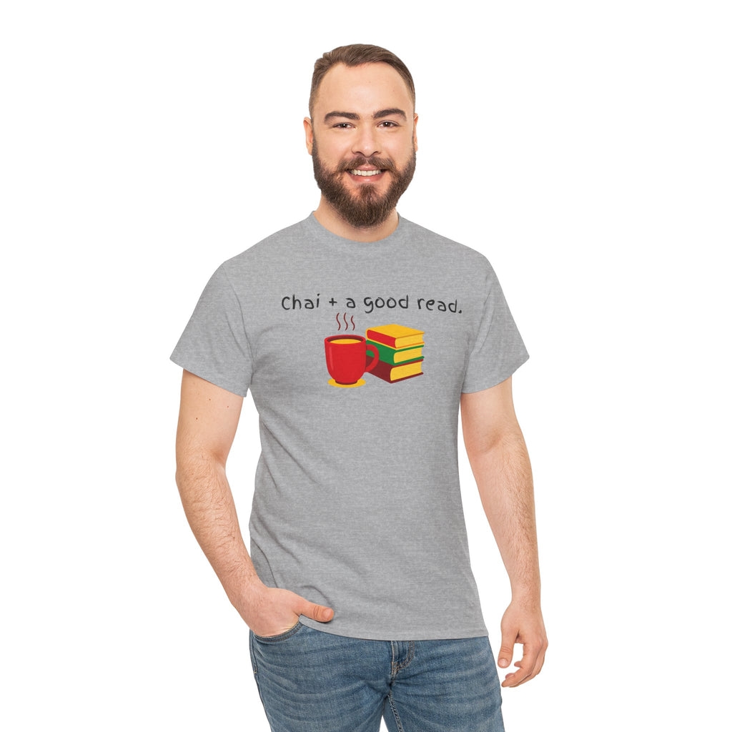 Chai + A Good Read T-Shirt — Tea & Books Graphic Tee for Book Lovers