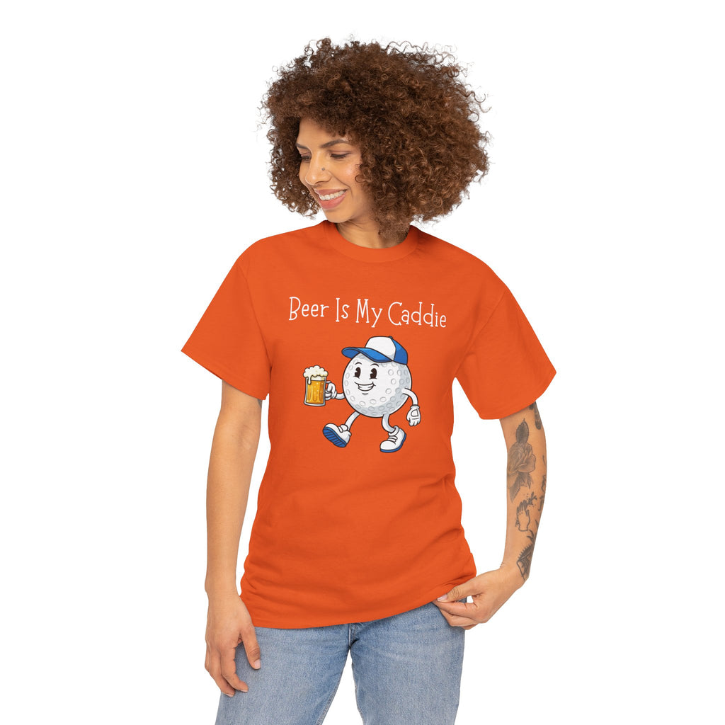 Golf Ball Cartoon Tee — "Beer Is My Caddie" Funny Golf Shirt