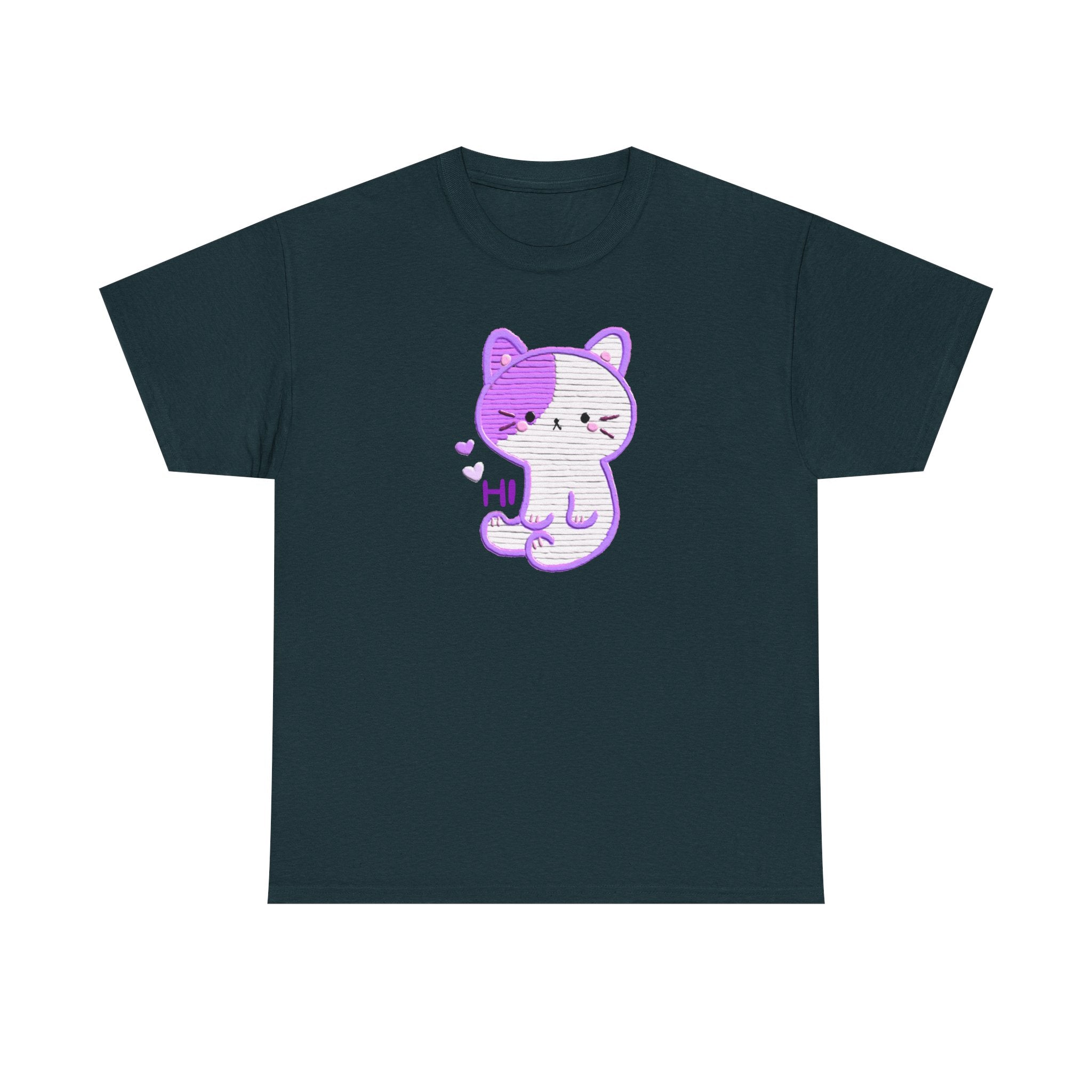Cute Purple Cat “Hi” T-Shirt — Kawaii Kitten Graphic Tee