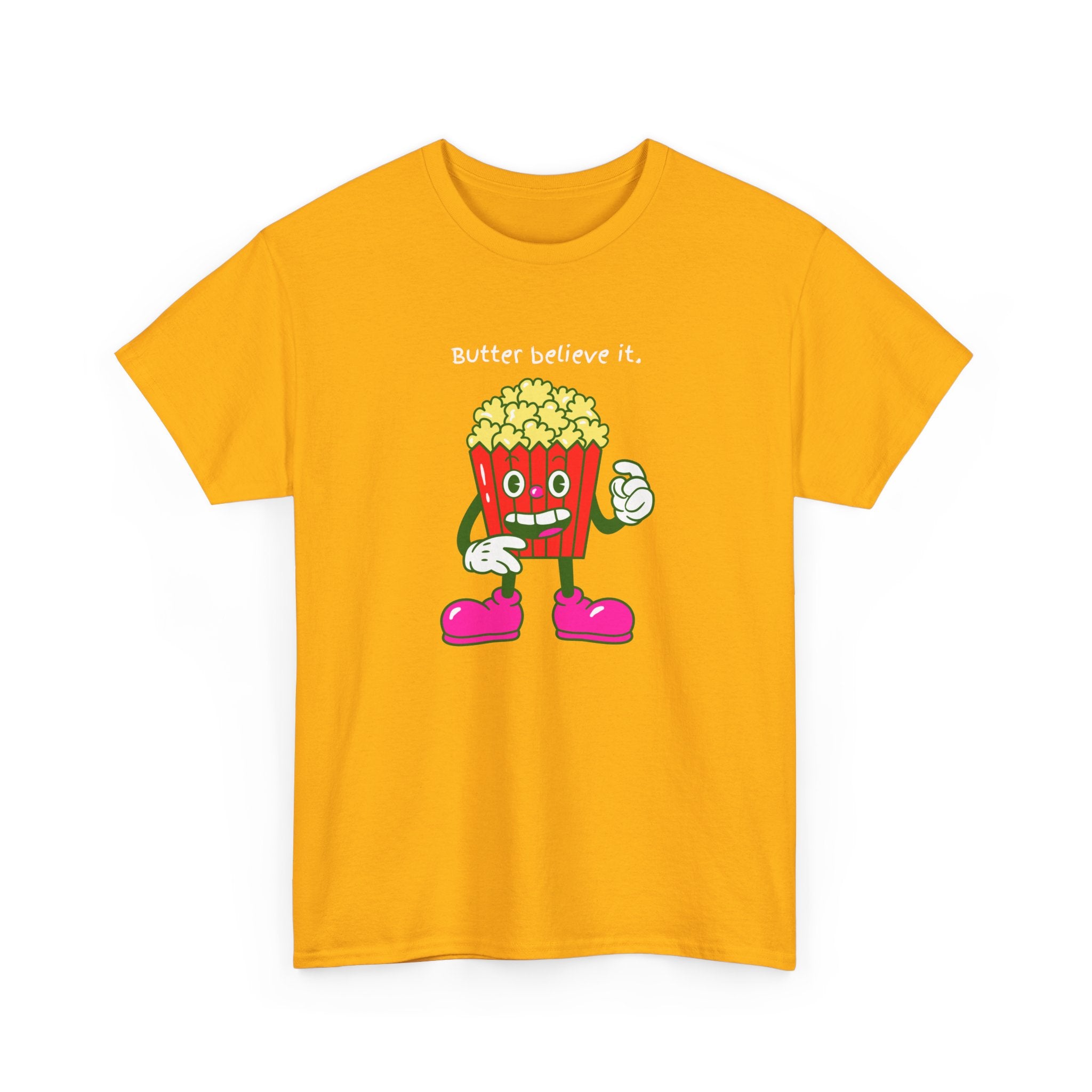 Butter Believe It Popcorn Tee — Cute Retro Snack Cartoon T-Shirt