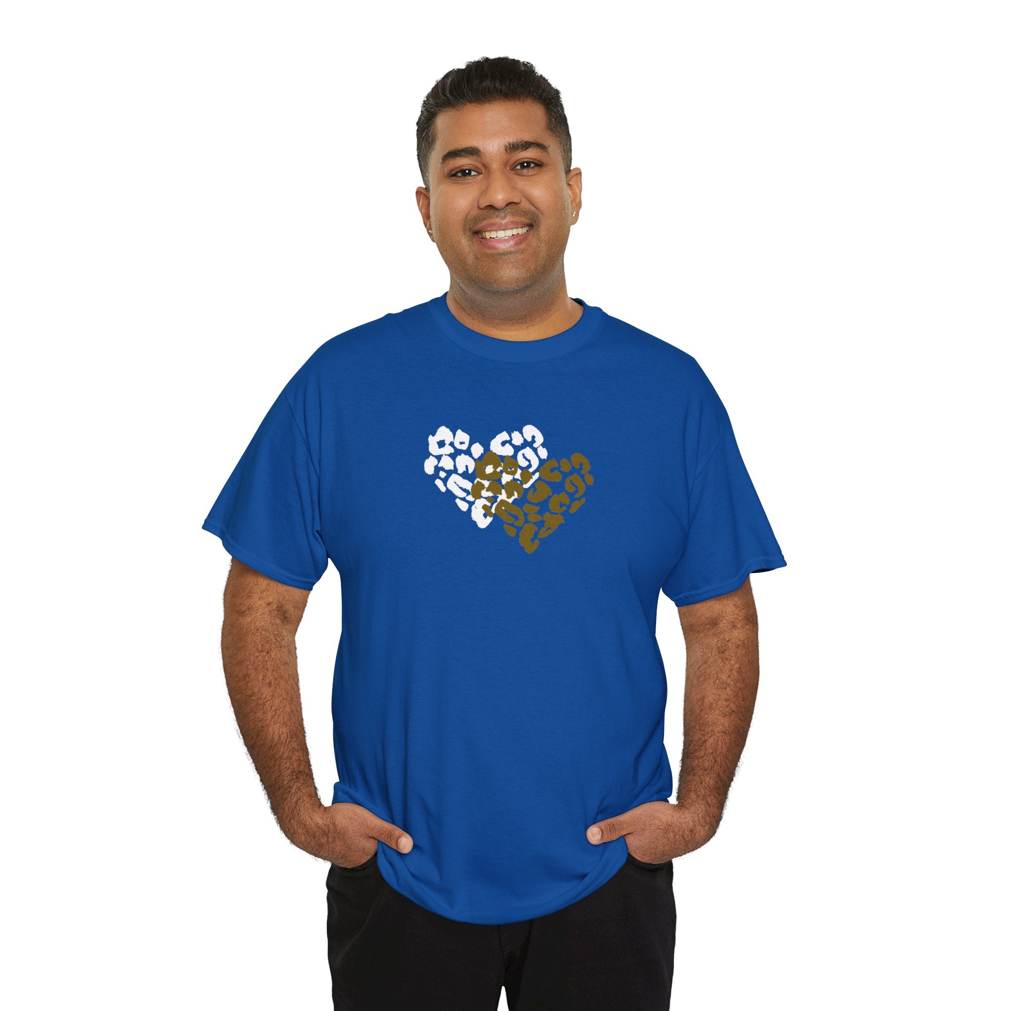 Leopard Heart Graphic Tee — Two-Tone Animal Print Heart T-Shirt
