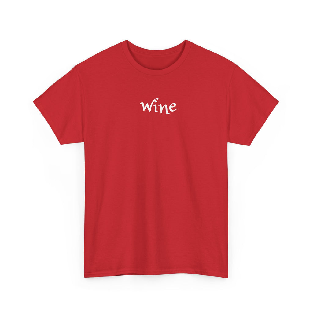 Wine Graphic Tee — Minimalist Small Chest 'wine' Text T‑Shirt