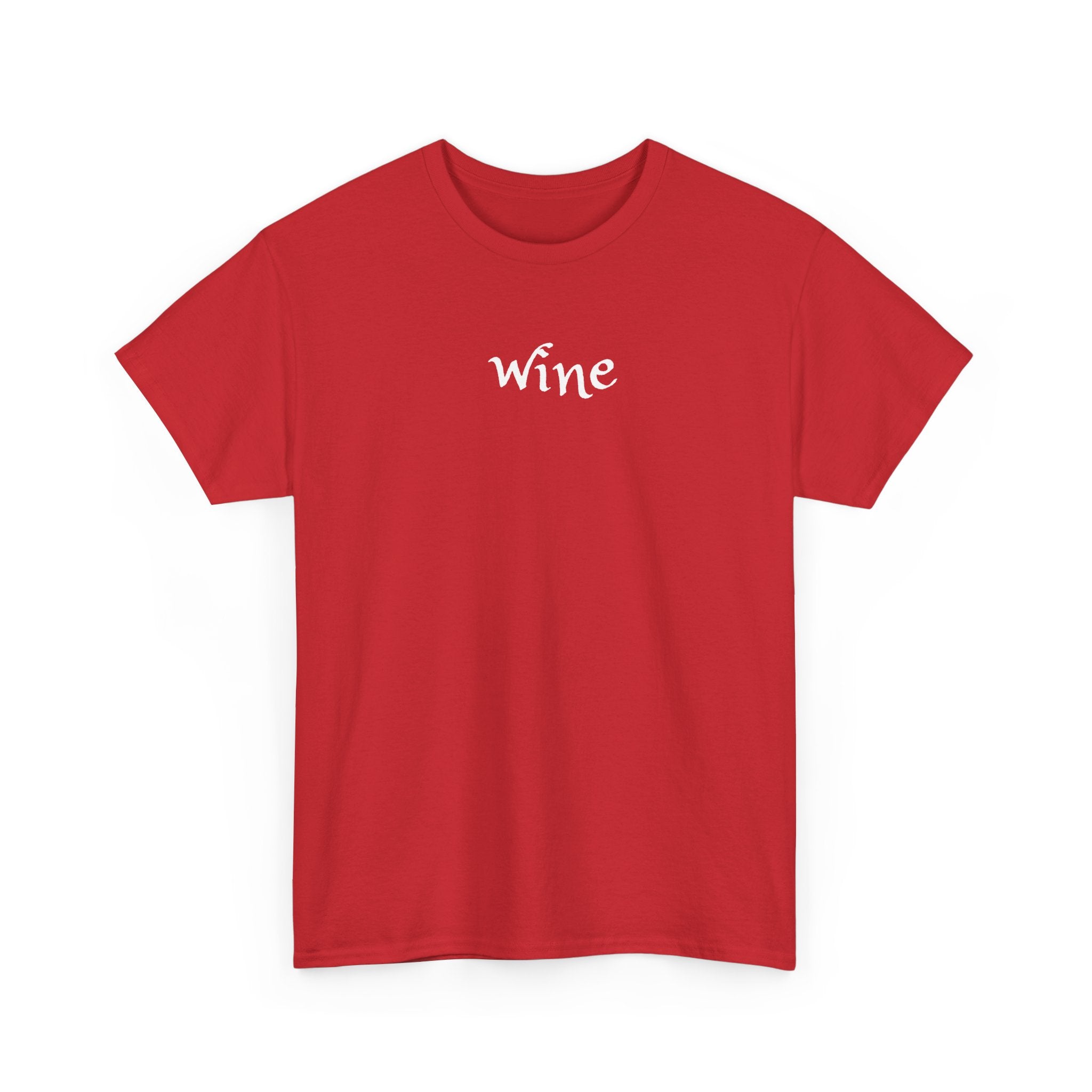 Wine Graphic Tee — Minimalist Small Chest 'wine' Text T‑Shirt