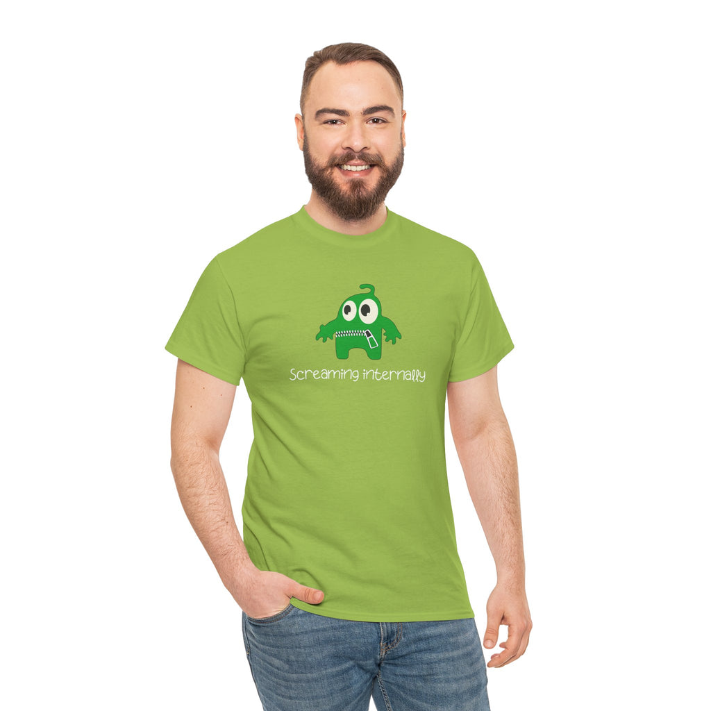 Screaming Internally Tee — Cute Green Monster Graphic Shirt