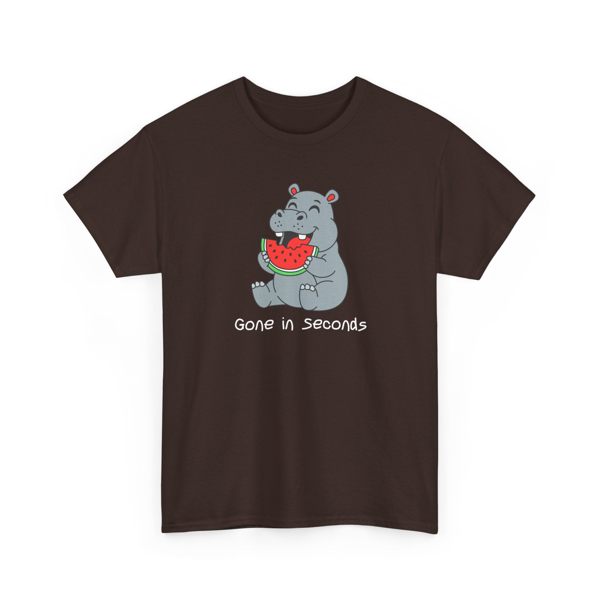 Hippo Eating Watermelon Tee — "Gone in Seconds" Cute Animal Graphic Shirt