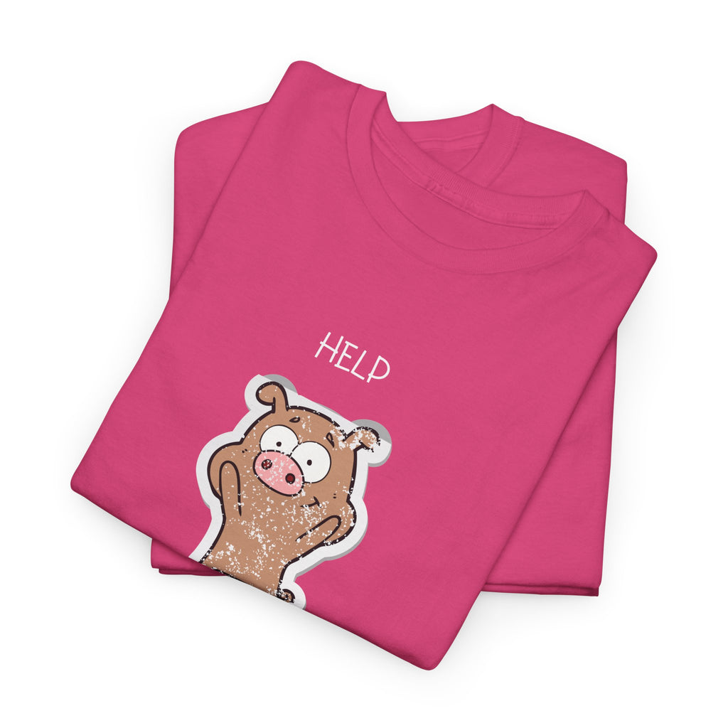 Help Pig Graphic Tee — Cute Distressed Pig Cartoon T-Shirt