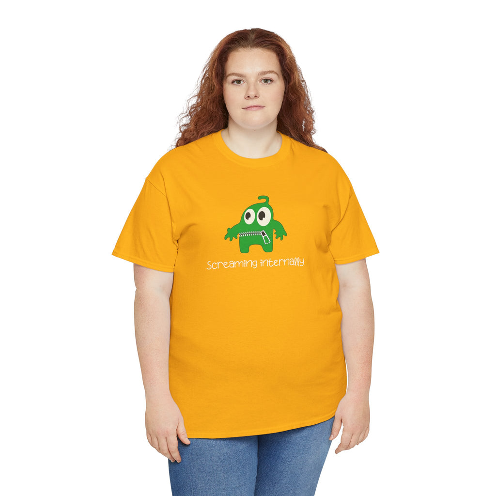 Screaming Internally Tee — Cute Green Monster Graphic Shirt
