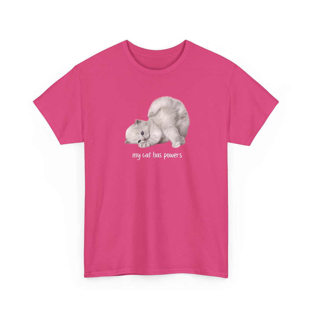 Cat T-Shirt – "My Cat Has Powers" Cute Stretching Cat Graphic Tee