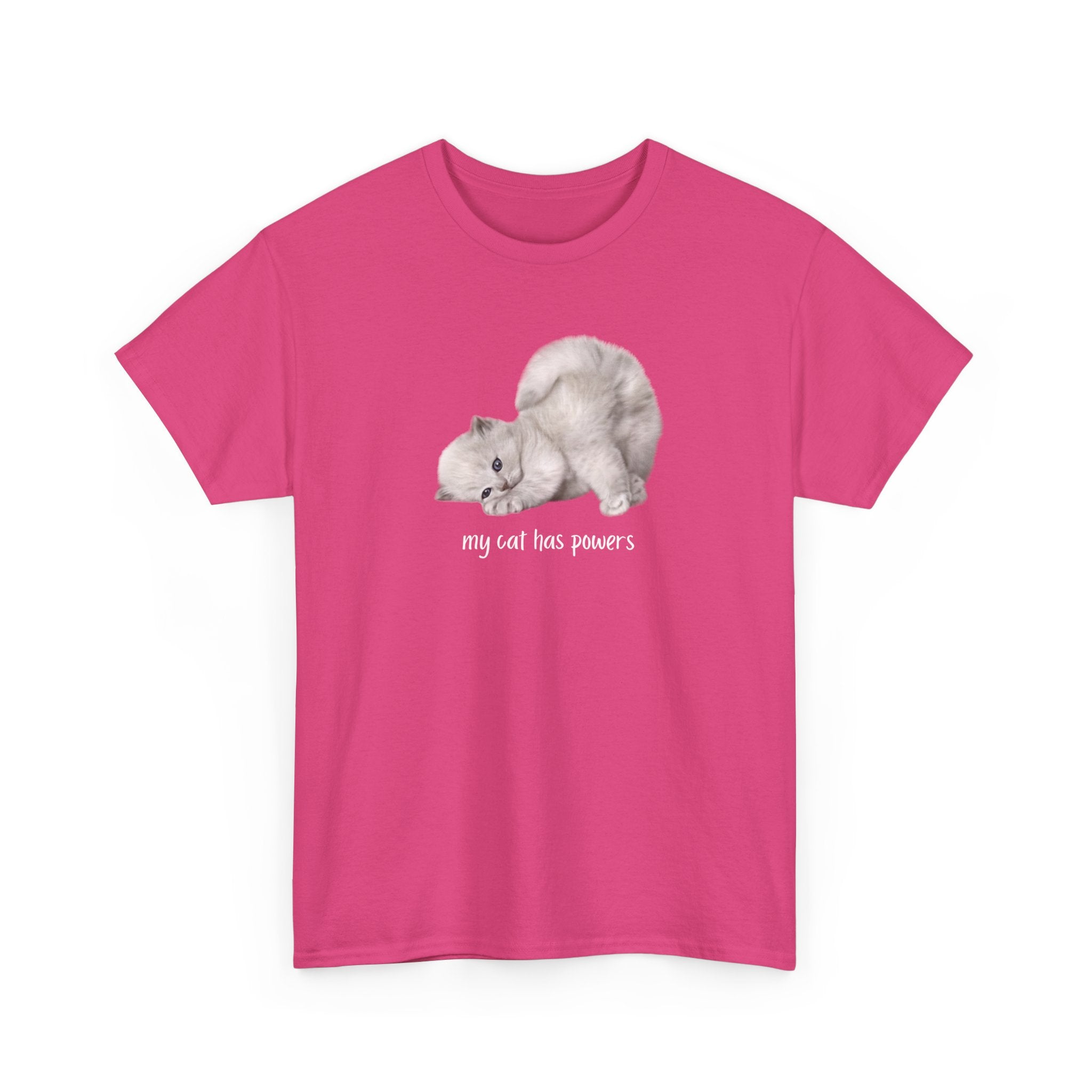 Cat T-Shirt – "My Cat Has Powers" Cute Stretching Cat Graphic Tee