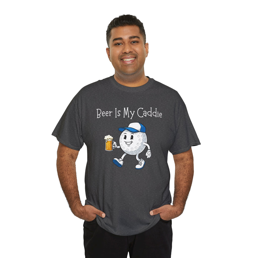 Golf Ball Cartoon Tee — "Beer Is My Caddie" Funny Golf Shirt
