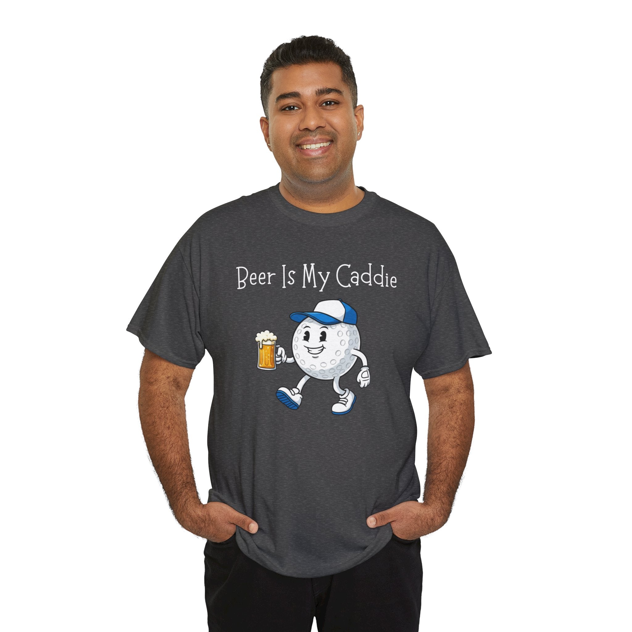 Golf Ball Cartoon Tee — "Beer Is My Caddie" Funny Golf Shirt