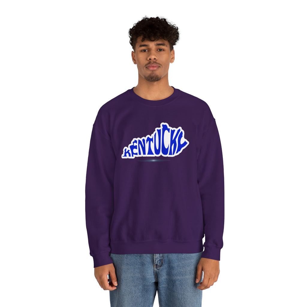 Kentucky State Outline Crewneck Sweatshirt — Blue 'Kentucky' Typography