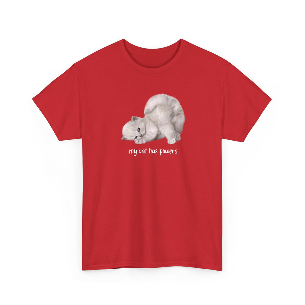 Cat T-Shirt – "My Cat Has Powers" Cute Stretching Cat Graphic Tee