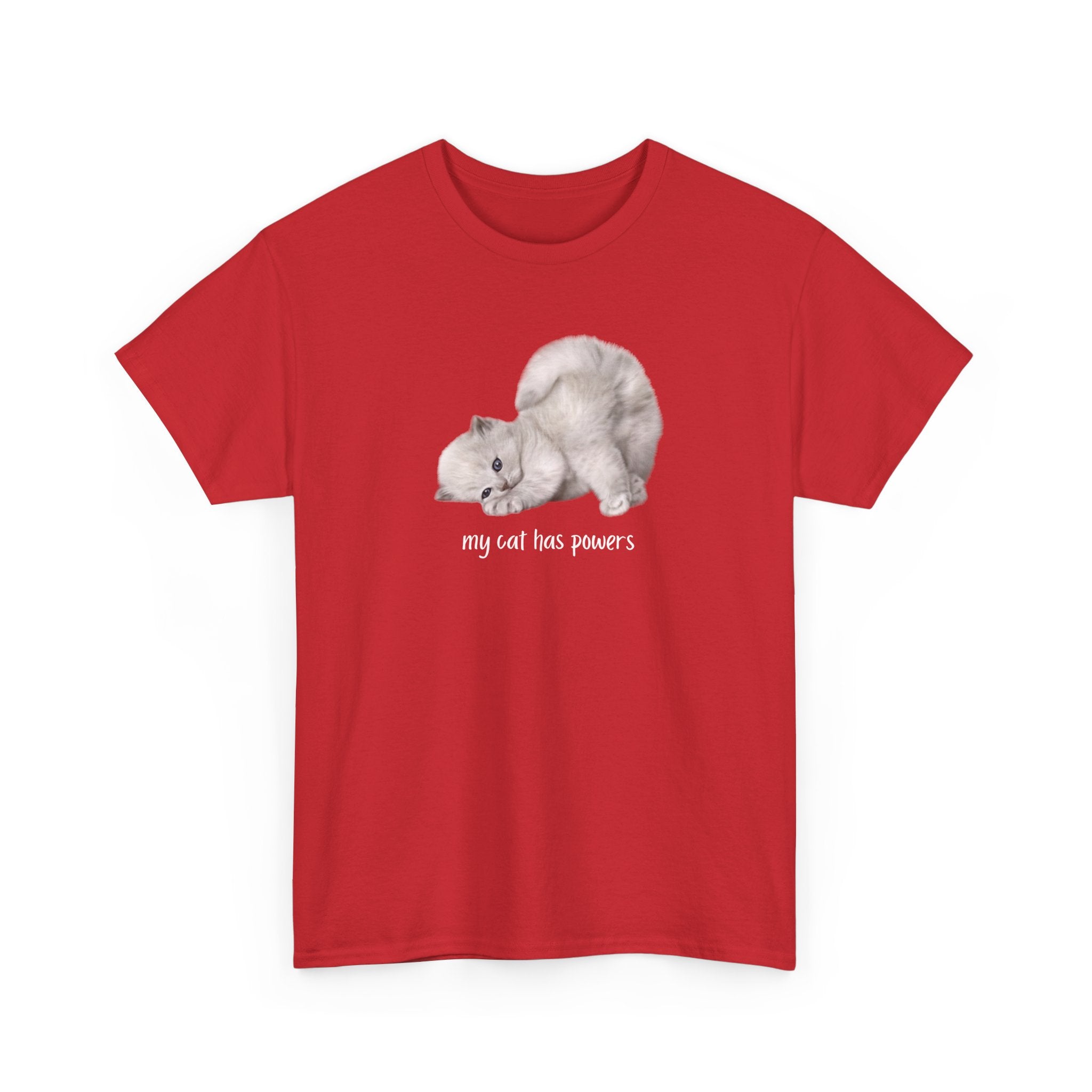 Cat T-Shirt – "My Cat Has Powers" Cute Stretching Cat Graphic Tee