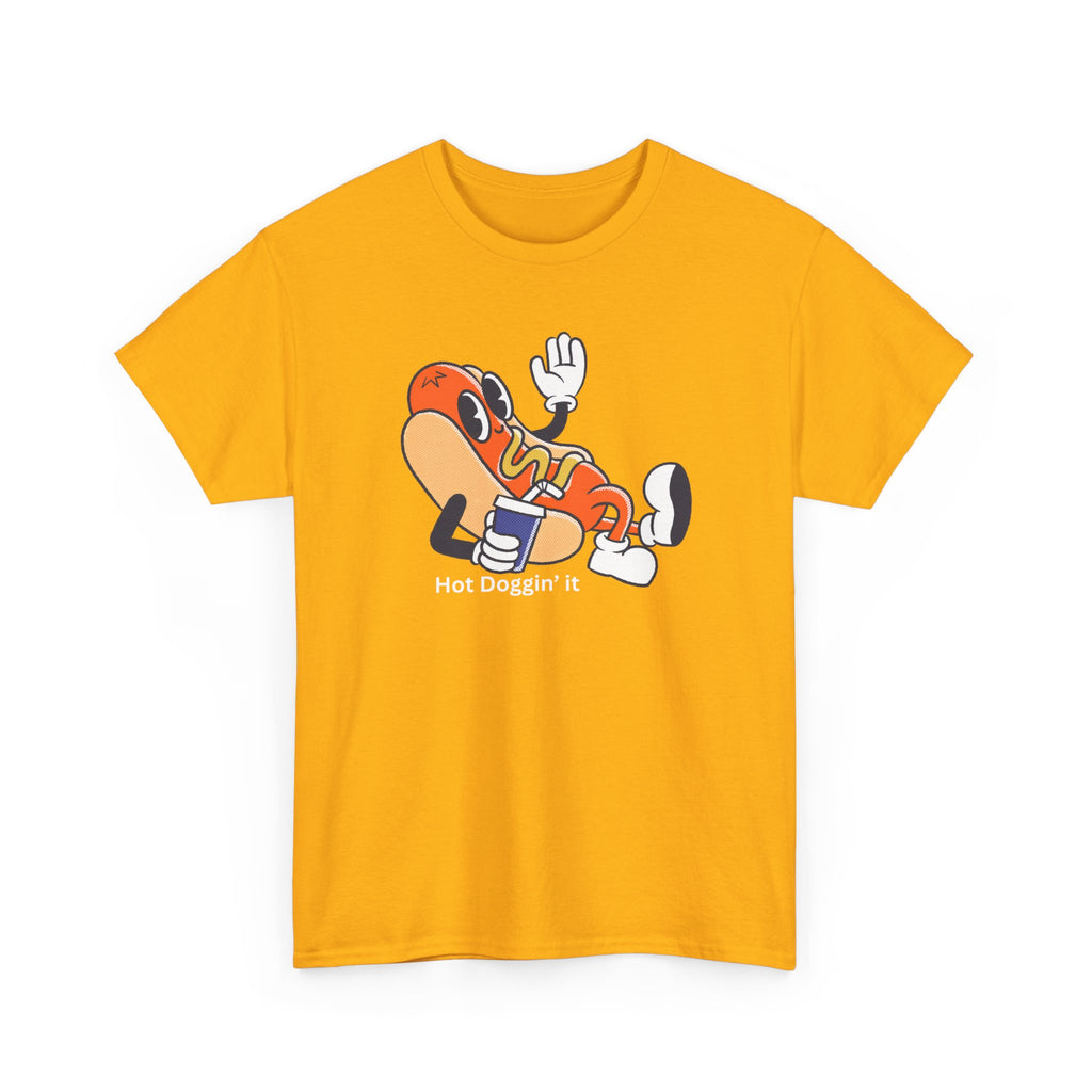 Hot Dog Character T‑Shirt – Retro Cartoon Dancing Sausage Tee