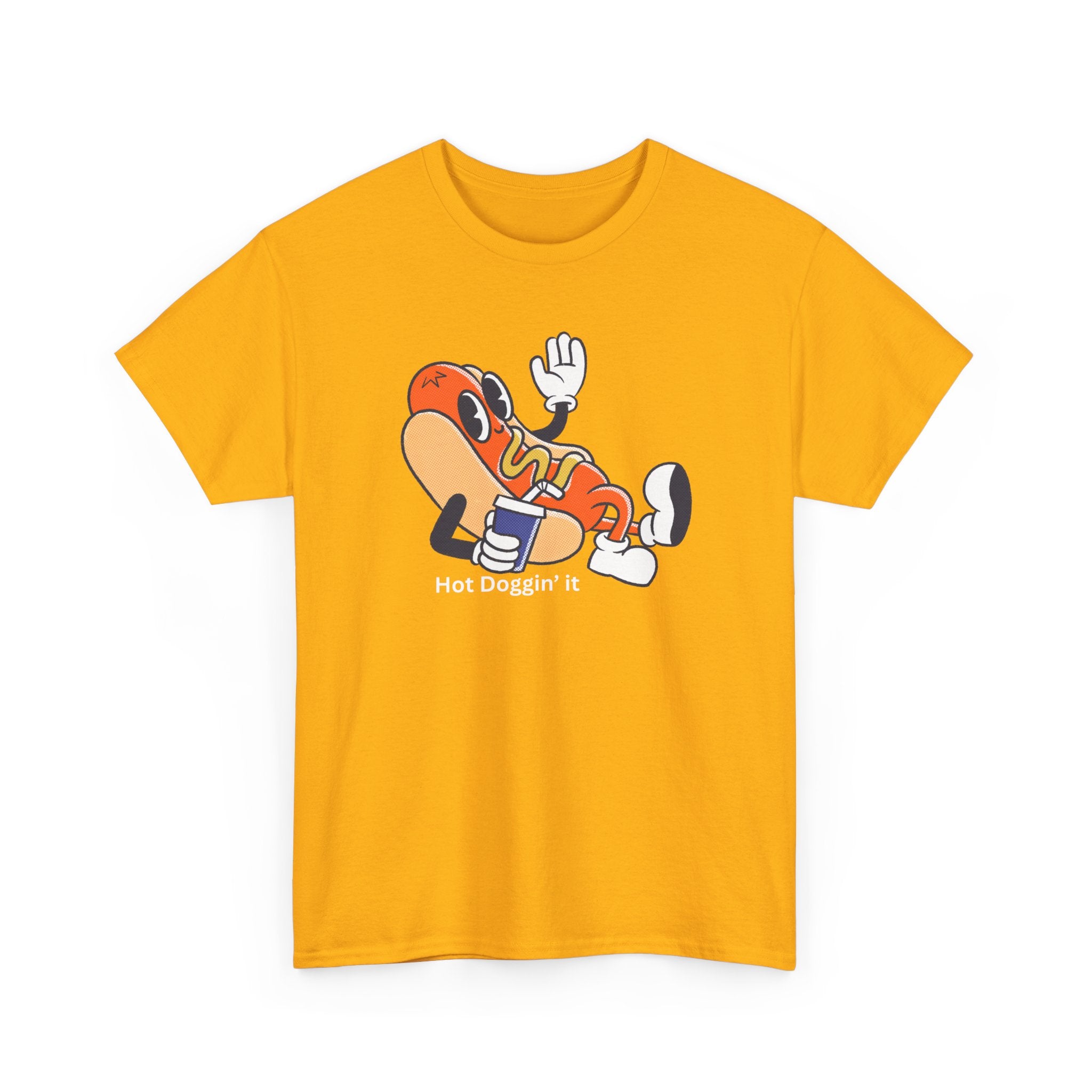 Hot Dog Character T‑Shirt – Retro Cartoon Dancing Sausage Tee