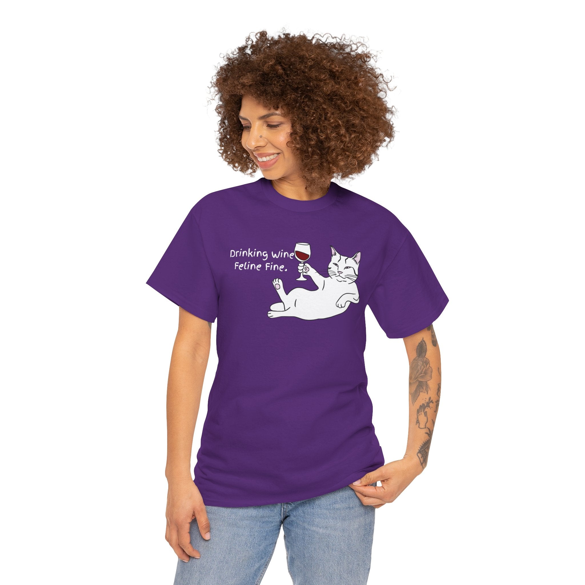 Drinking Wine, Feline Fine Cat Tee