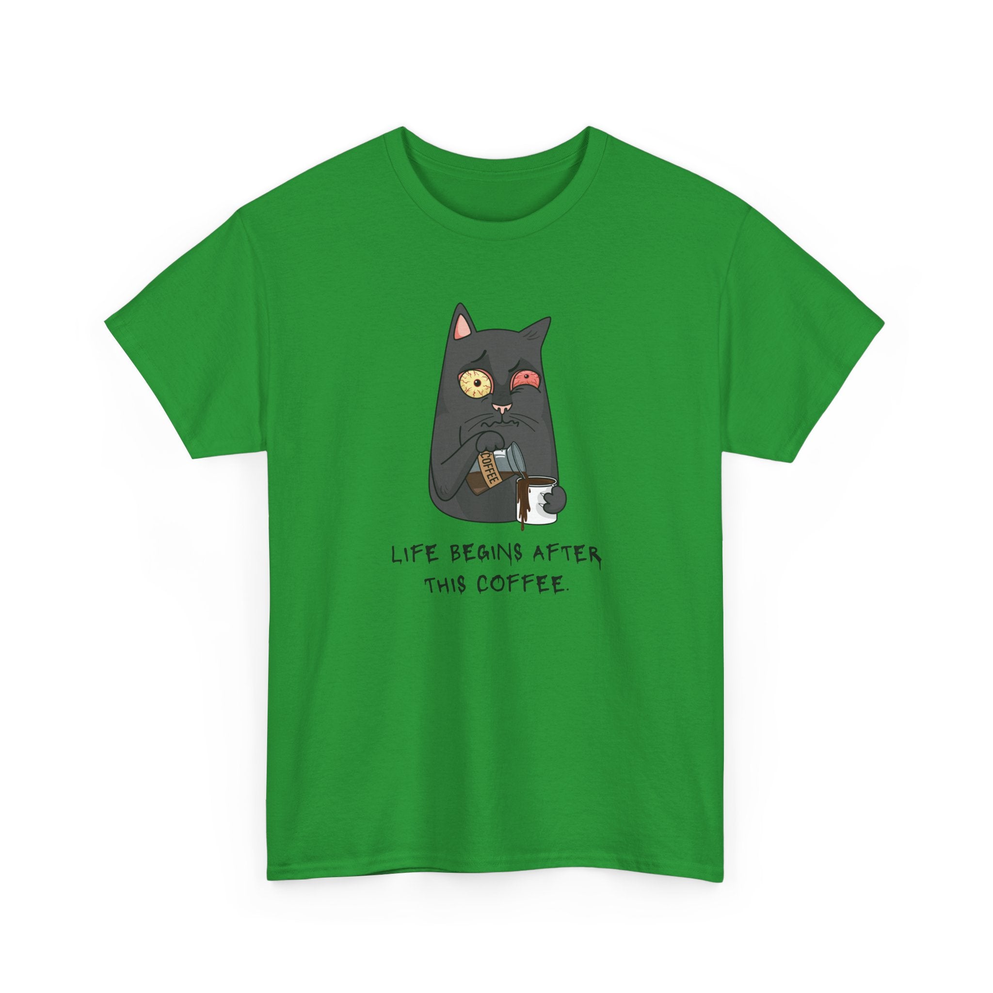 Cat Coffee T-Shirt — "Life Begins After This Coffee" Cute Cat Graphic Tee