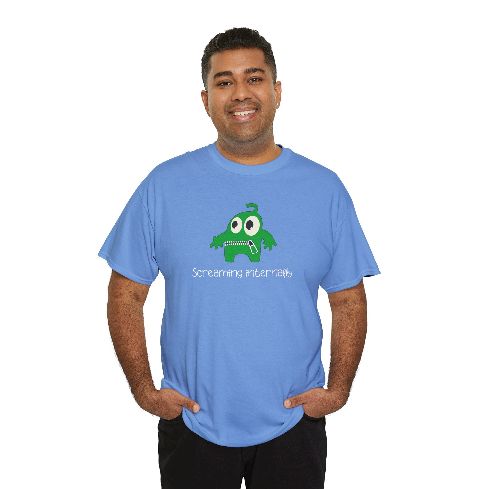 Screaming Internally Tee — Cute Green Monster Graphic Shirt