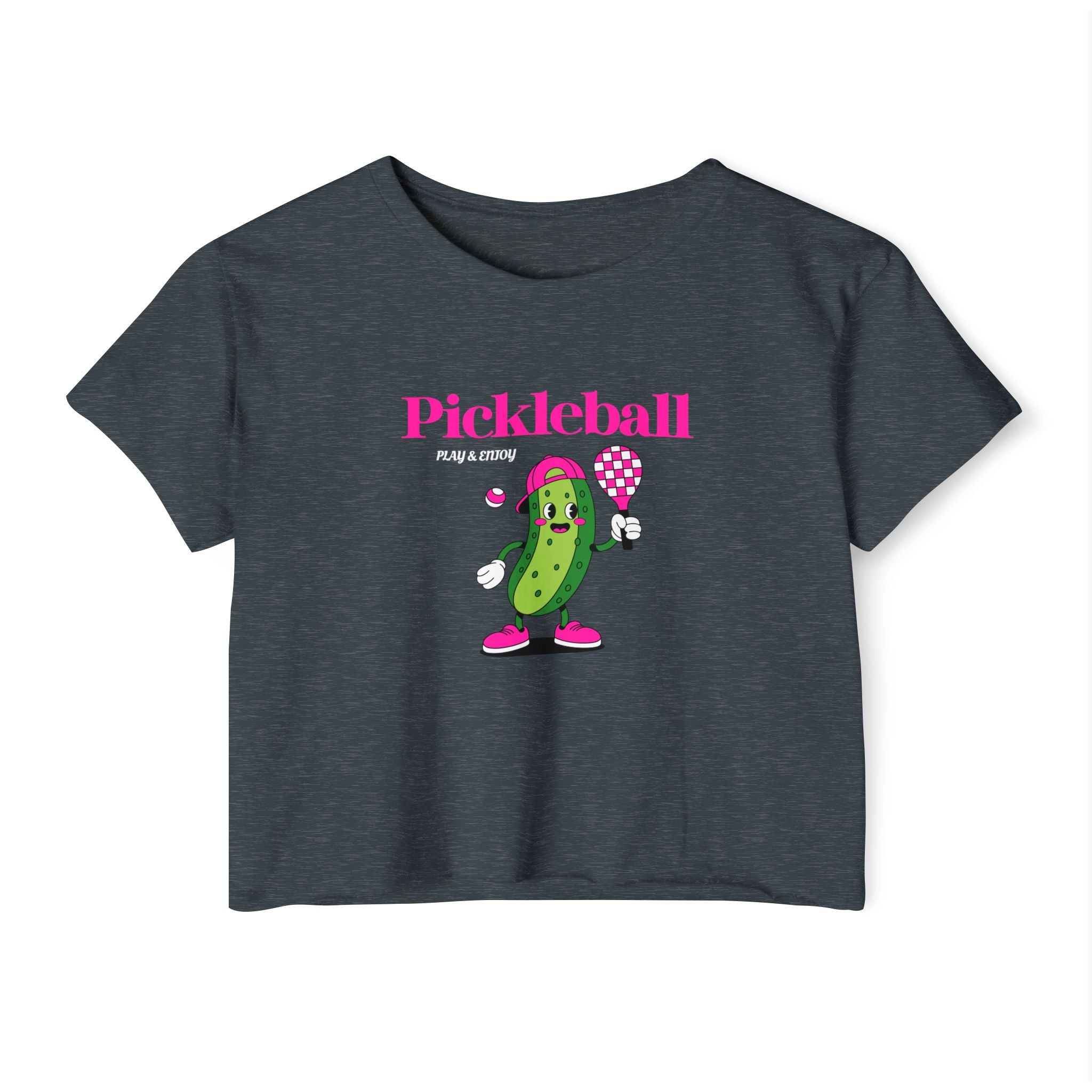 Pickleball Festival Crop Top — Cute Pickle Character Graphic Tee for Women