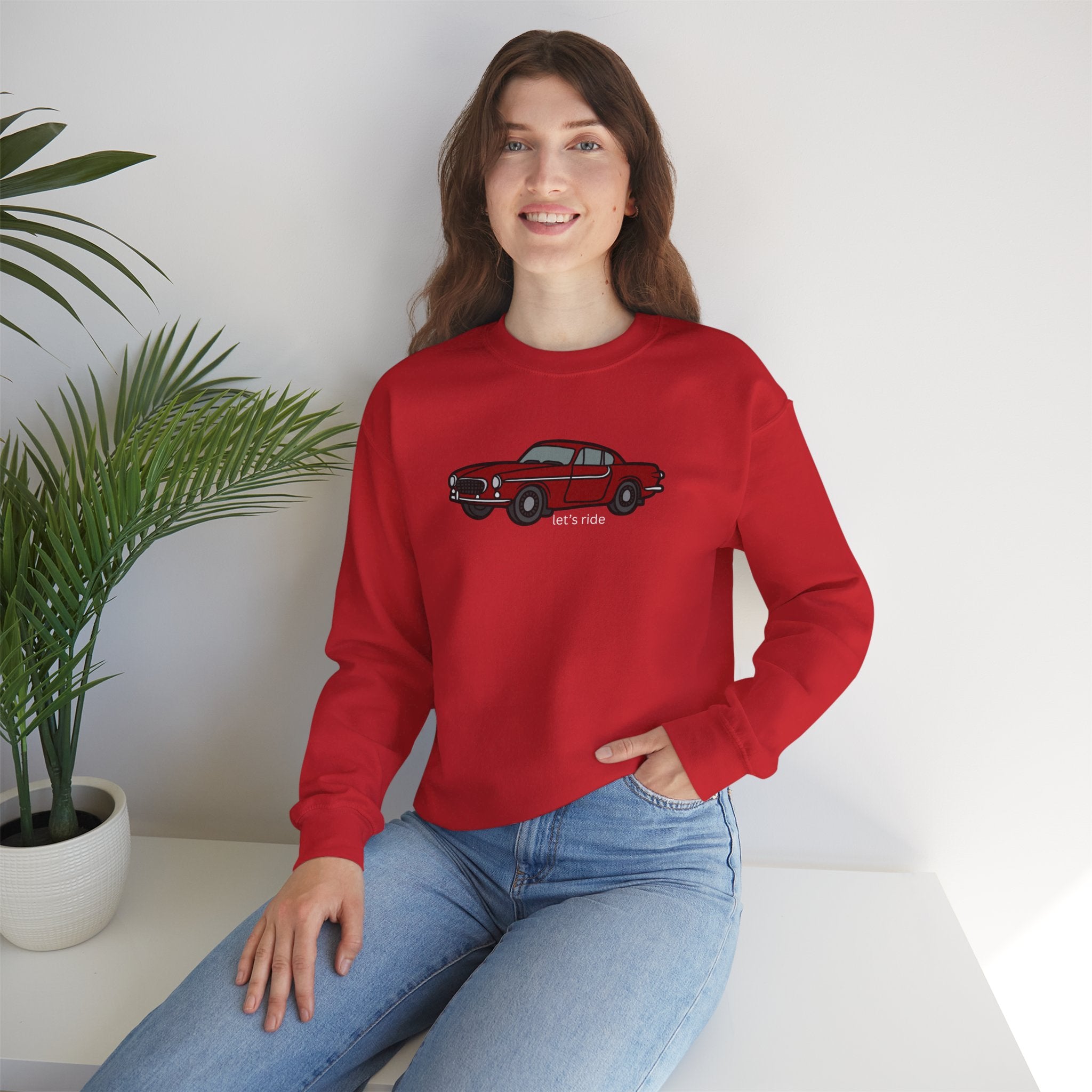 Classic Red Muscle Car Sweatshirt — “let’s ride” Crewneck