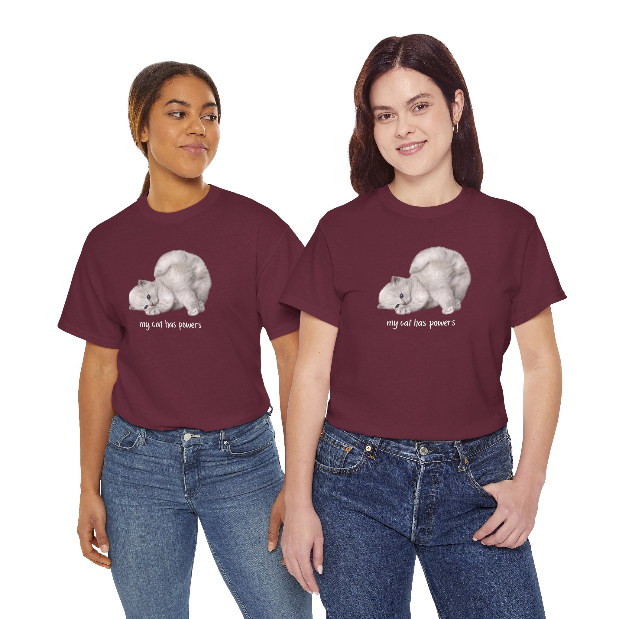 Cat T-Shirt – "My Cat Has Powers" Cute Stretching Cat Graphic Tee