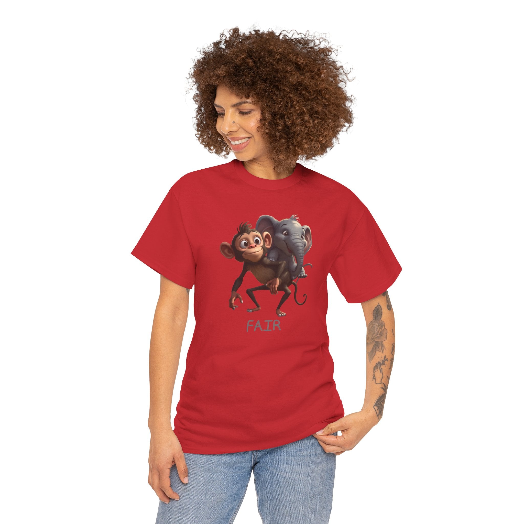 Monkey and Elephant 'Fair' Graphic Tee — Cute Animal Friendship T-Shirt